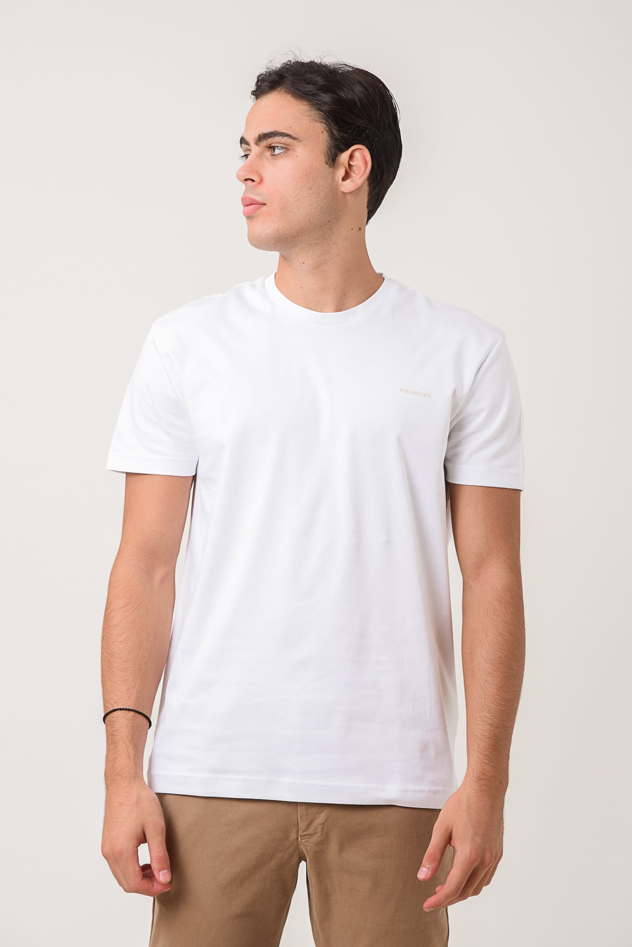 ΑΝΔΡΙΚΟ ΛΕΥΚΟ ΚΟΝΤΟΜΑΝΙΚΟ T-SHIRT ΜΕ ΛΟΓΟΤΥΠΟ PORTOBELLO'S