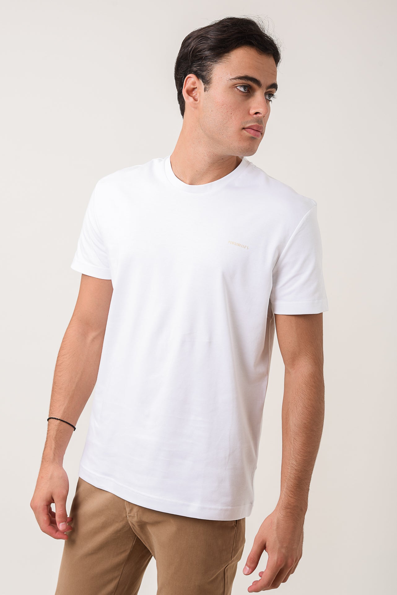 ΑΝΔΡΙΚΟ ΛΕΥΚΟ ΚΟΝΤΟΜΑΝΙΚΟ T-SHIRT ΜΕ ΛΟΓΟΤΥΠΟ PORTOBELLO'S