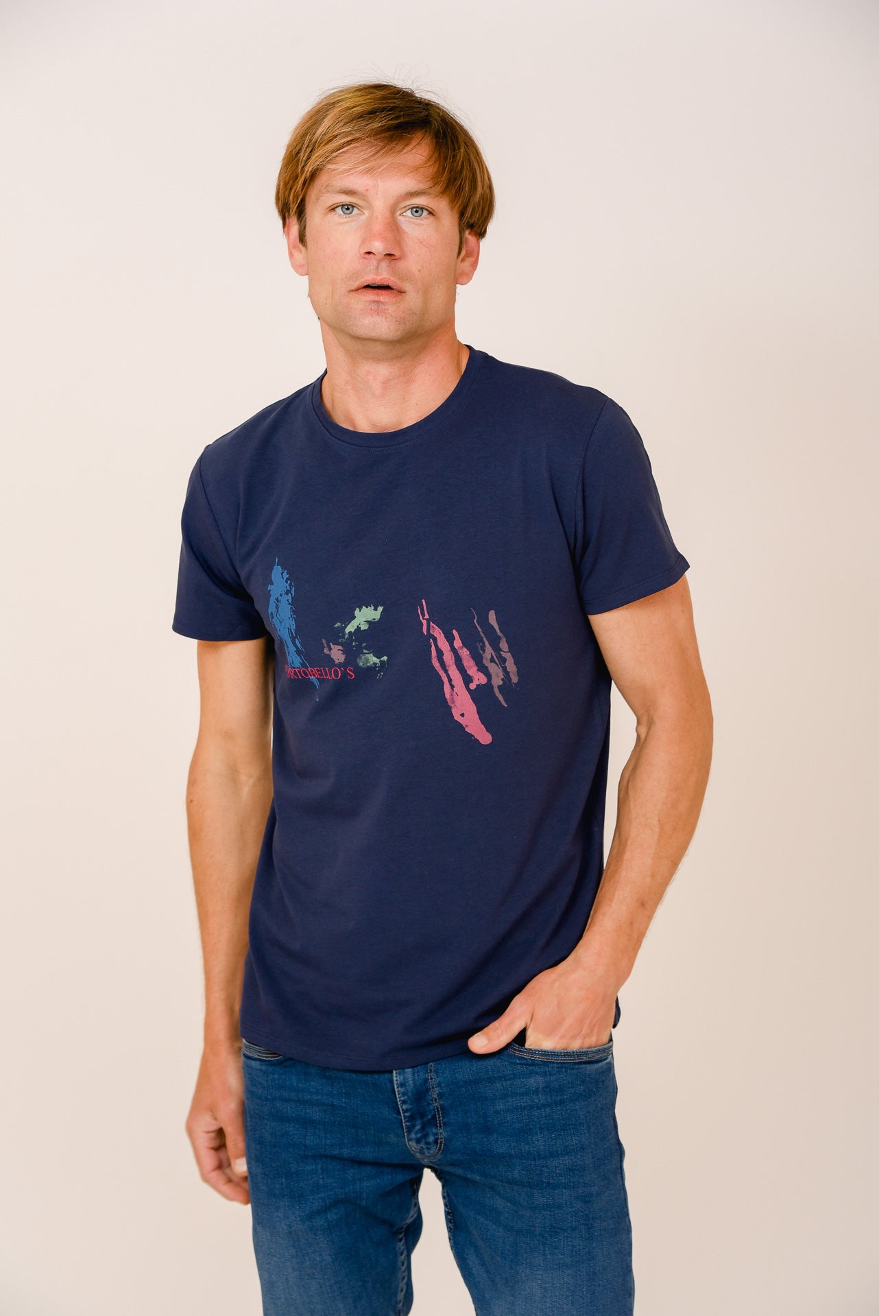 ΑΝΔΡΙΚΟ T-SHIRT PORTOBELLO'S ΜΠΛΕ NAVY ΜΕ ΣΤΑΜΠΑ ΜΕ ΧΡΩΜΑΤΑ