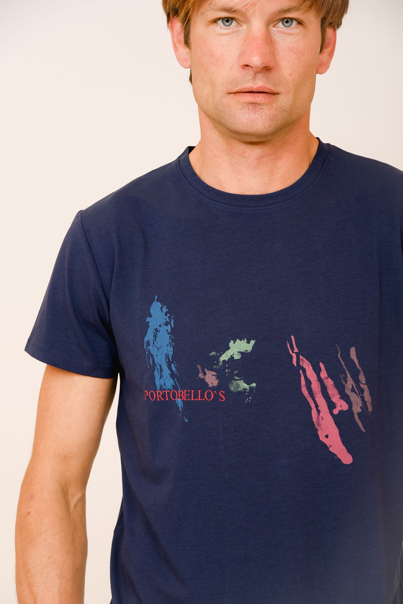 ΑΝΔΡΙΚΟ T-SHIRT PORTOBELLO'S ΜΠΛΕ NAVY ΜΕ ΣΤΑΜΠΑ ΜΕ ΧΡΩΜΑΤΑ