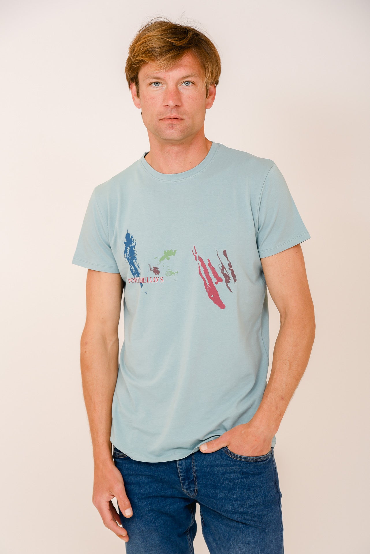 ΑΝΔΡΙΚΟ T-SHIRT PORTOBELLO'S ΜΕΝΤΑ ΜΕ ΣΤΑΜΠΑ ΜΕ ΧΡΩΜΑΤΑ