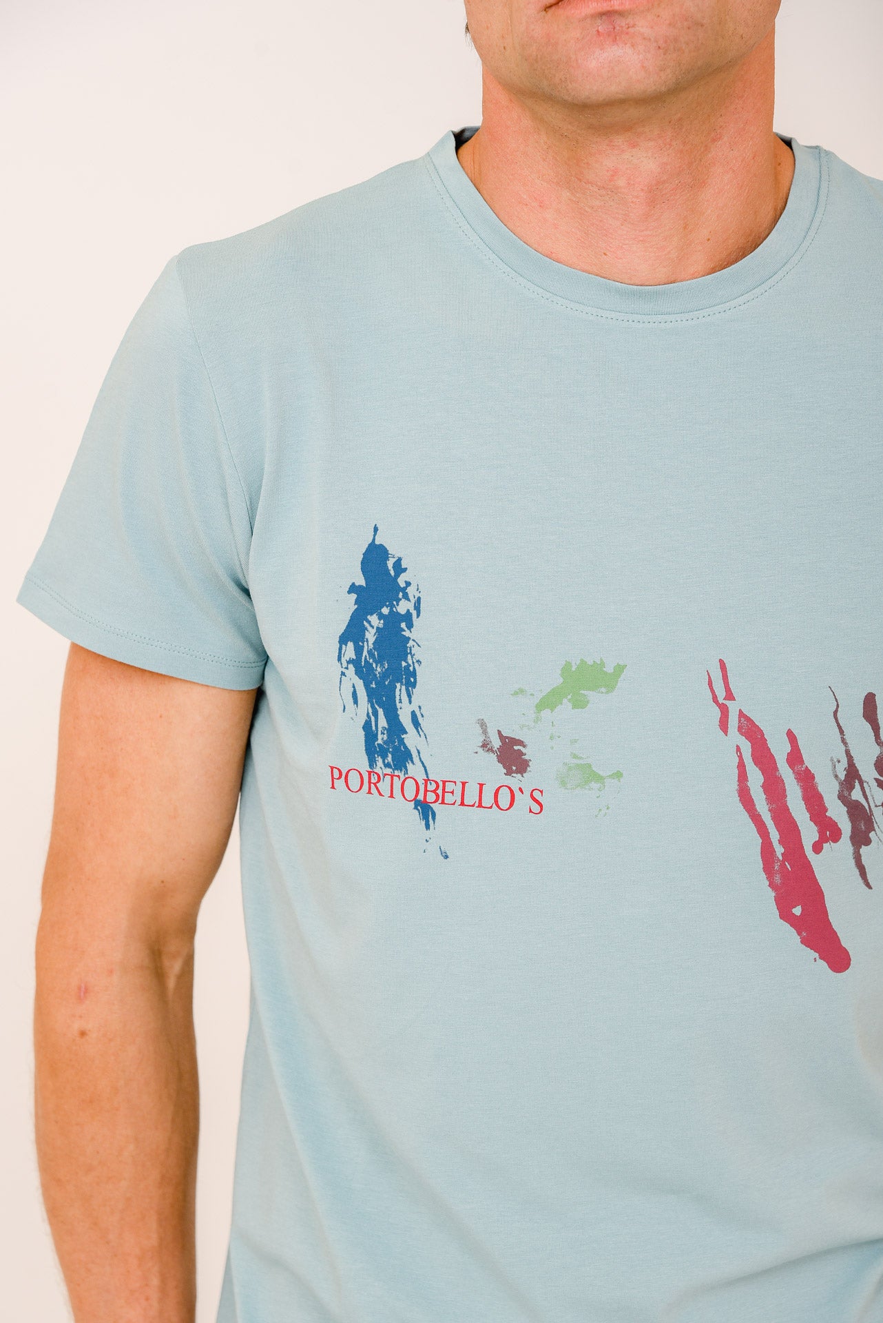 ΑΝΔΡΙΚΟ T-SHIRT PORTOBELLO'S ΜΕΝΤΑ ΜΕ ΣΤΑΜΠΑ ΜΕ ΧΡΩΜΑΤΑ