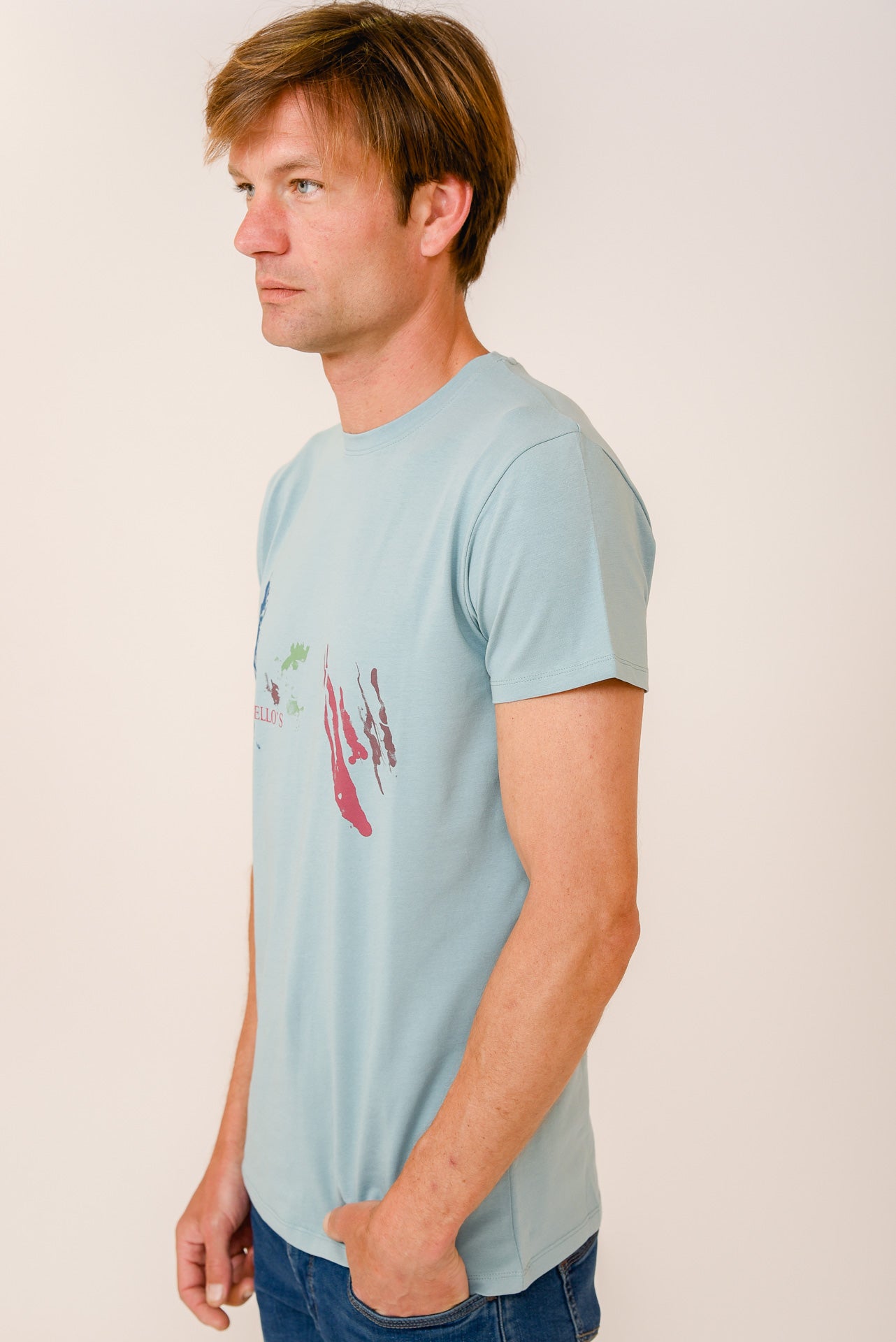 ΑΝΔΡΙΚΟ T-SHIRT PORTOBELLO'S ΜΕΝΤΑ ΜΕ ΣΤΑΜΠΑ ΜΕ ΧΡΩΜΑΤΑ