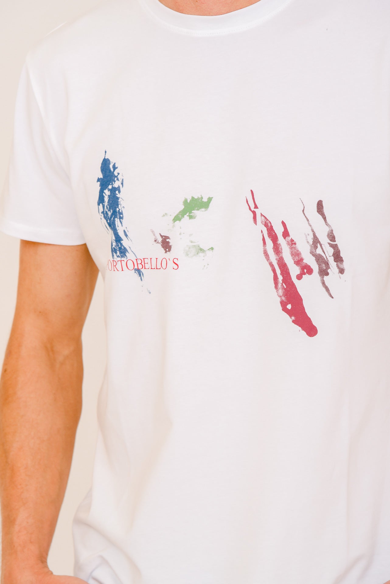ΑΝΔΡΙΚΟ T-SHIRT PORTOBELLO'S ΛΕΥΚΟ ΜΕ ΣΤΑΜΠΑ ΜΕ ΧΡΩΜΑΤΑ