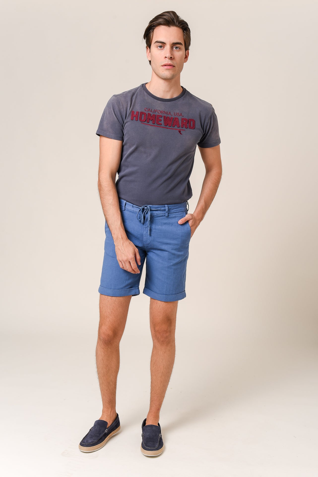 ΑΝΔΡΙΚΗ ΒΕΡΜΟΥΔΑ CHINOS PORTOBELLO'S ΜΕ ΚΟΡΔΟΝΙ ΣΕ ΜΠΛΕ ΜΕΣΑΙΟ ΧΡΩΜΑ