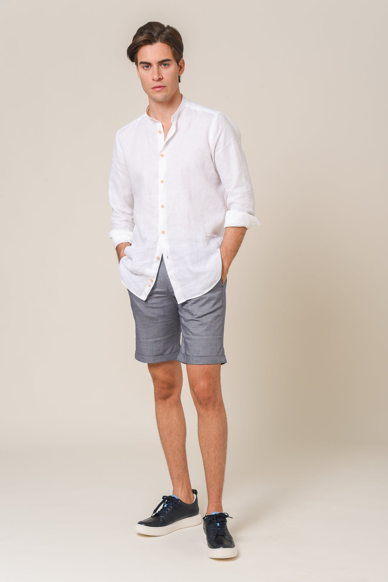 ΑΝΔΡΙΚΗ ΒΕΡΜΟΥΔΑ CHINOS PORTOBELLO'S ΜΠΛΕ ΜΕ ΜΙΚΡΟΣΧΕΔΙΟ ΚΑΙ ΡΕΒΕΡ