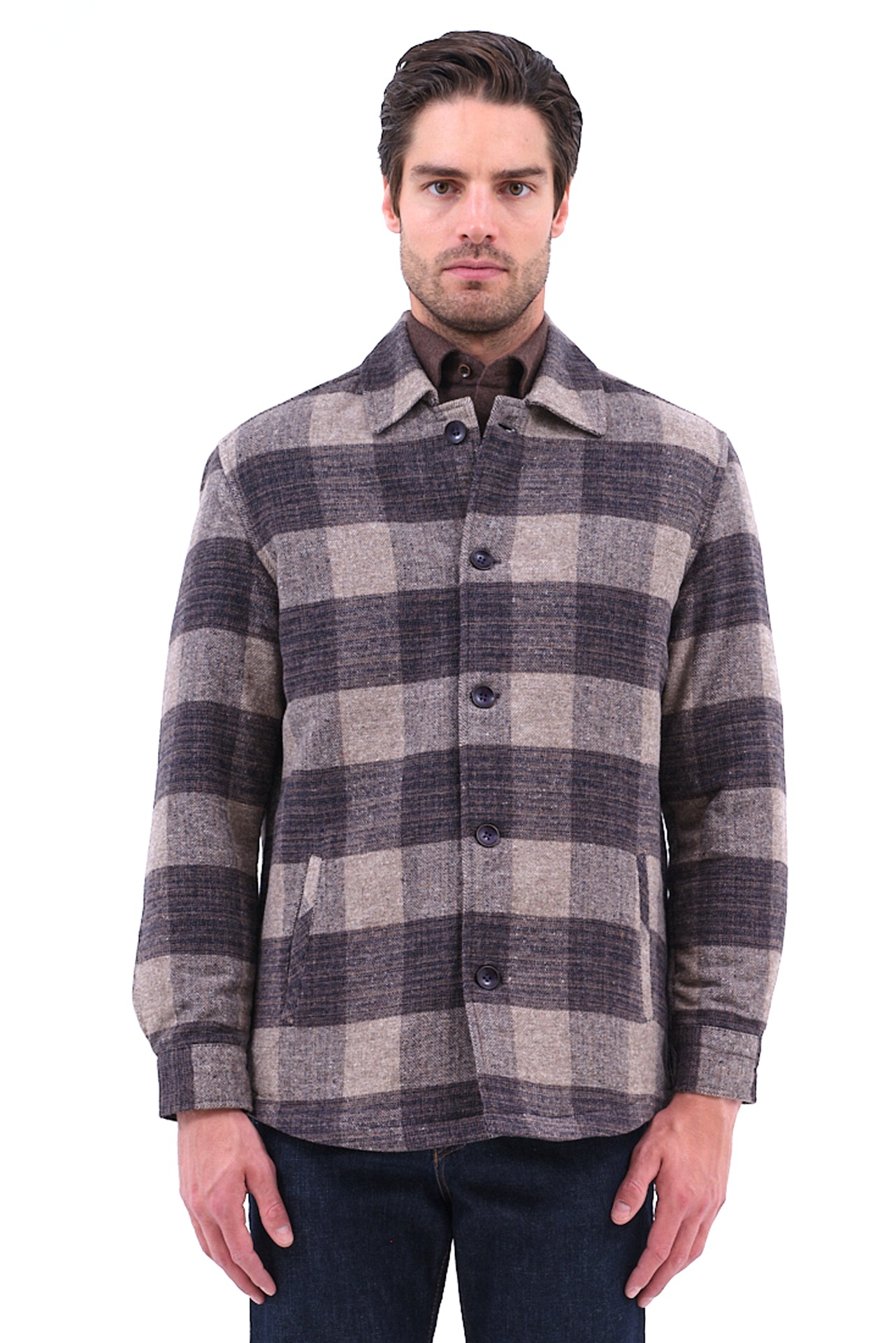 ΑΝΔΡΙΚΟ OVERSHIRT LES GENT'S ΚΑΡΟ ΣΕ ΜΠΕΖ ΣΚΟΥΡΟ ΧΡΩΜΑ