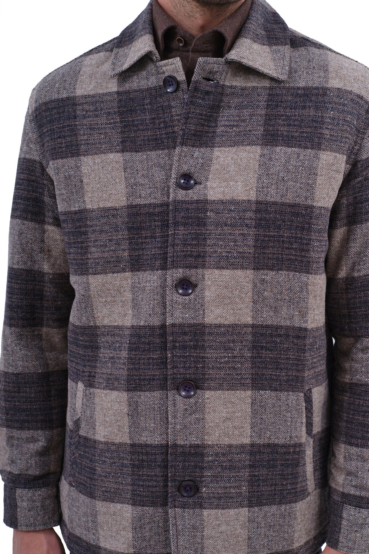 ΑΝΔΡΙΚΟ OVERSHIRT LES GENT'S ΚΑΡΟ ΣΕ ΜΠΕΖ ΣΚΟΥΡΟ ΧΡΩΜΑ