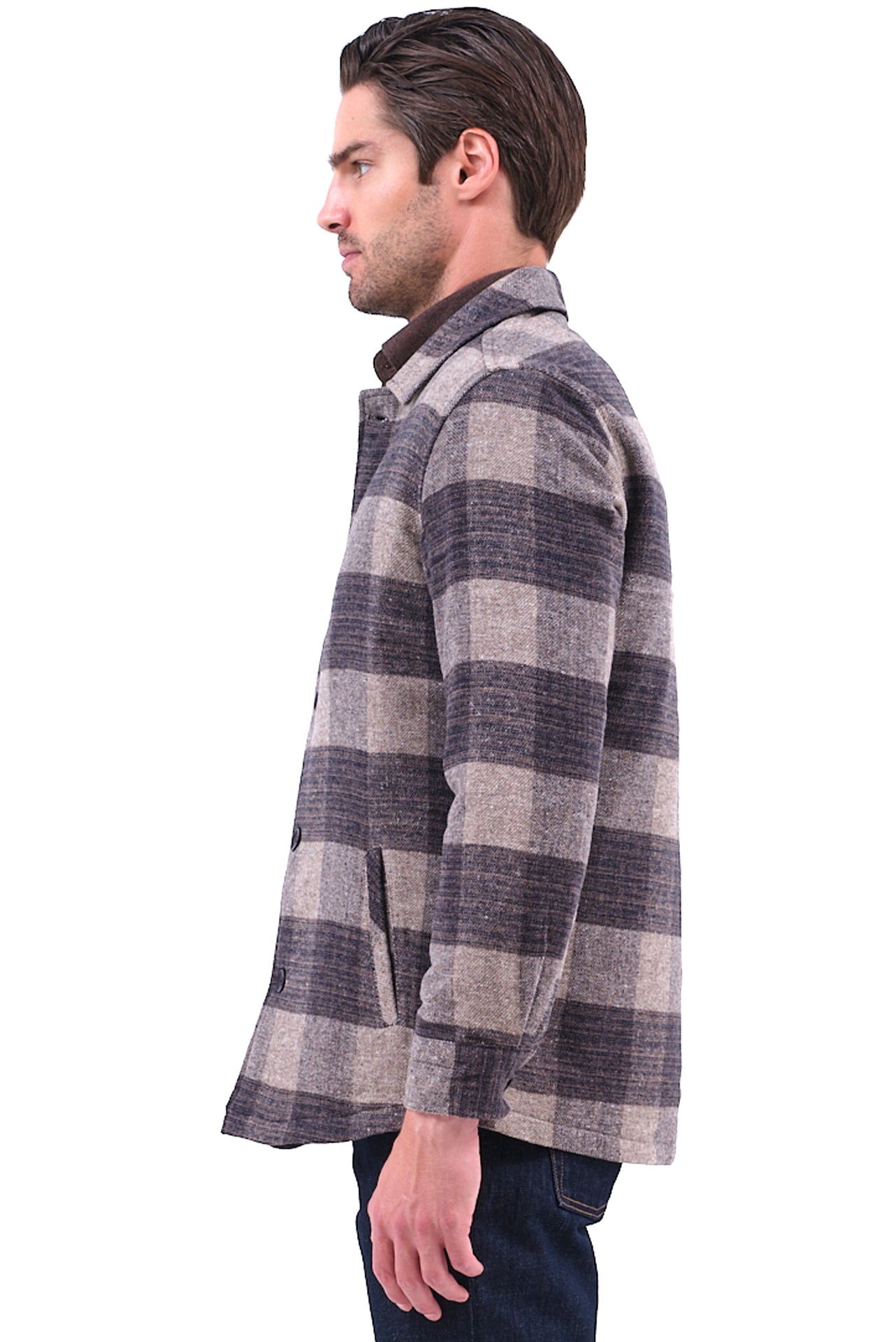 ΑΝΔΡΙΚΟ OVERSHIRT LES GENT'S ΚΑΡΟ ΣΕ ΜΠΕΖ ΣΚΟΥΡΟ ΧΡΩΜΑ