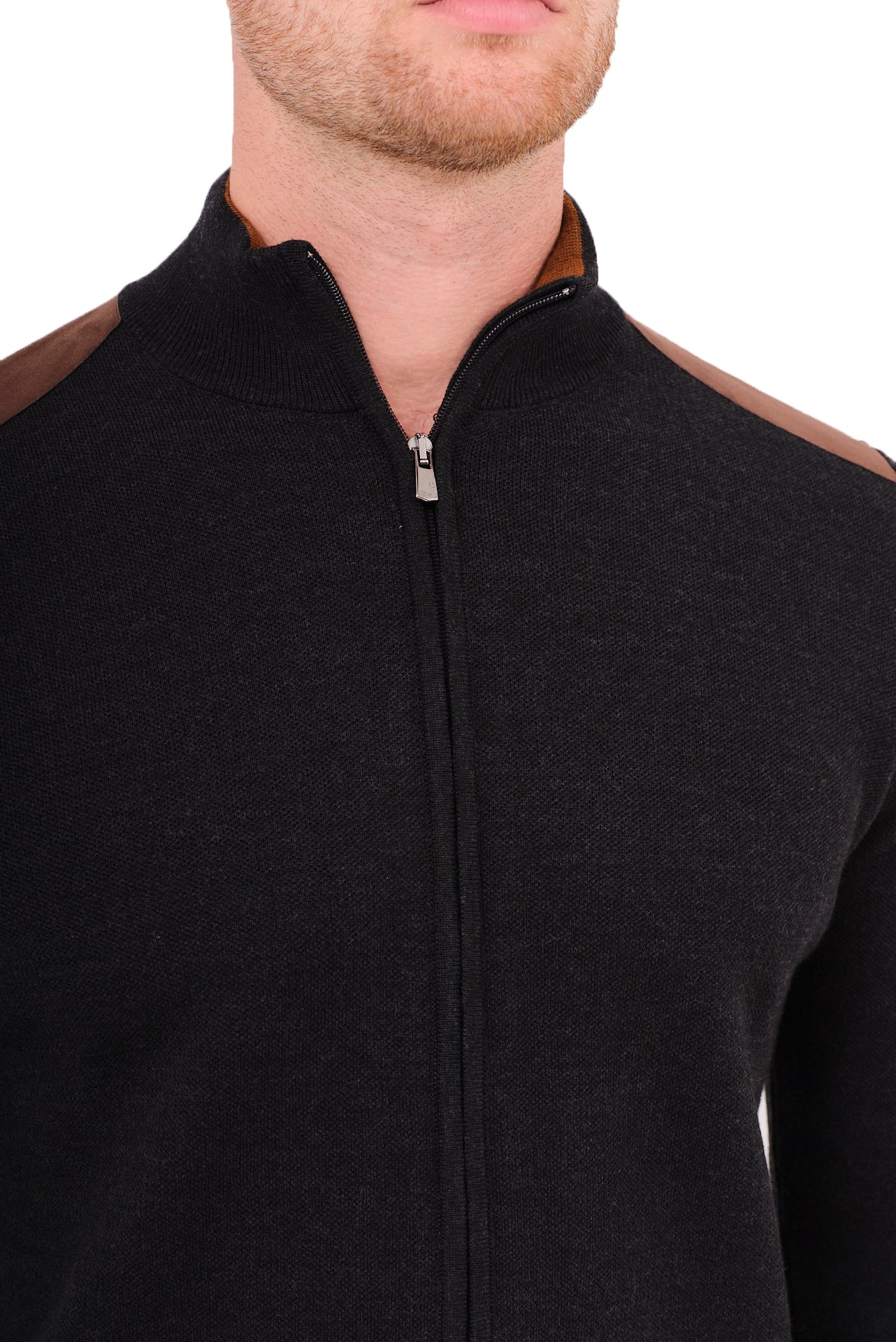 ΑΝΔΡΙΚΗ ΖΑΚΕΤΑ CARDIGAN PORTOBELLO'S ΣΤΟ ΧΡΩΜΑ ΤΟΥ ΓΡΑΦΙΤΗ ΚΑΙ ΚΑΦΕ ΛΕΠΤΟΜΕΡΕΙΕΣ