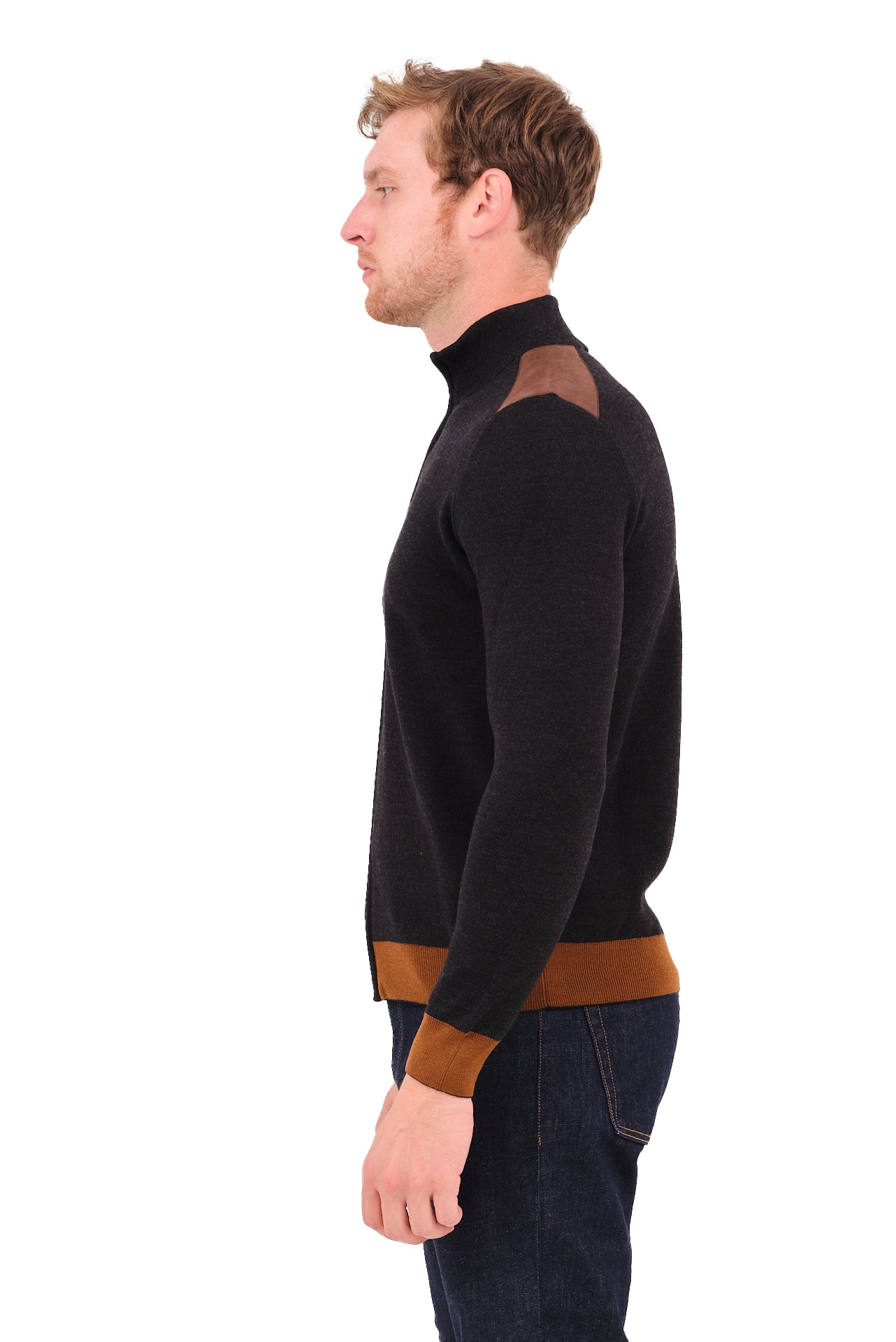 ΑΝΔΡΙΚΗ ΖΑΚΕΤΑ CARDIGAN PORTOBELLO'S ΣΤΟ ΧΡΩΜΑ ΤΟΥ ΓΡΑΦΙΤΗ ΚΑΙ ΚΑΦΕ ΛΕΠΤΟΜΕΡΕΙΕΣ