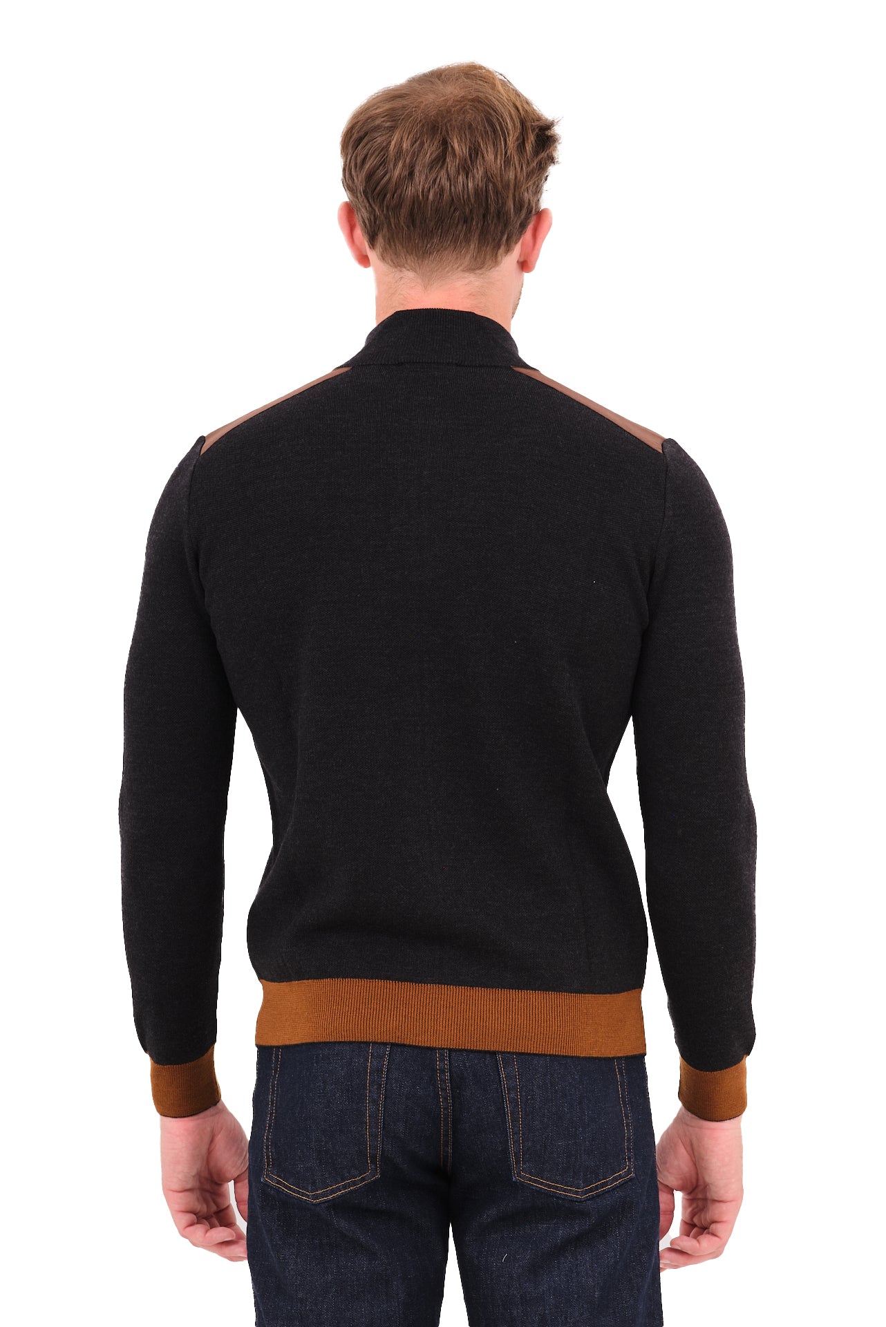 ΑΝΔΡΙΚΗ ΖΑΚΕΤΑ CARDIGAN PORTOBELLO'S ΣΤΟ ΧΡΩΜΑ ΤΟΥ ΓΡΑΦΙΤΗ ΚΑΙ ΚΑΦΕ ΛΕΠΤΟΜΕΡΕΙΕΣ