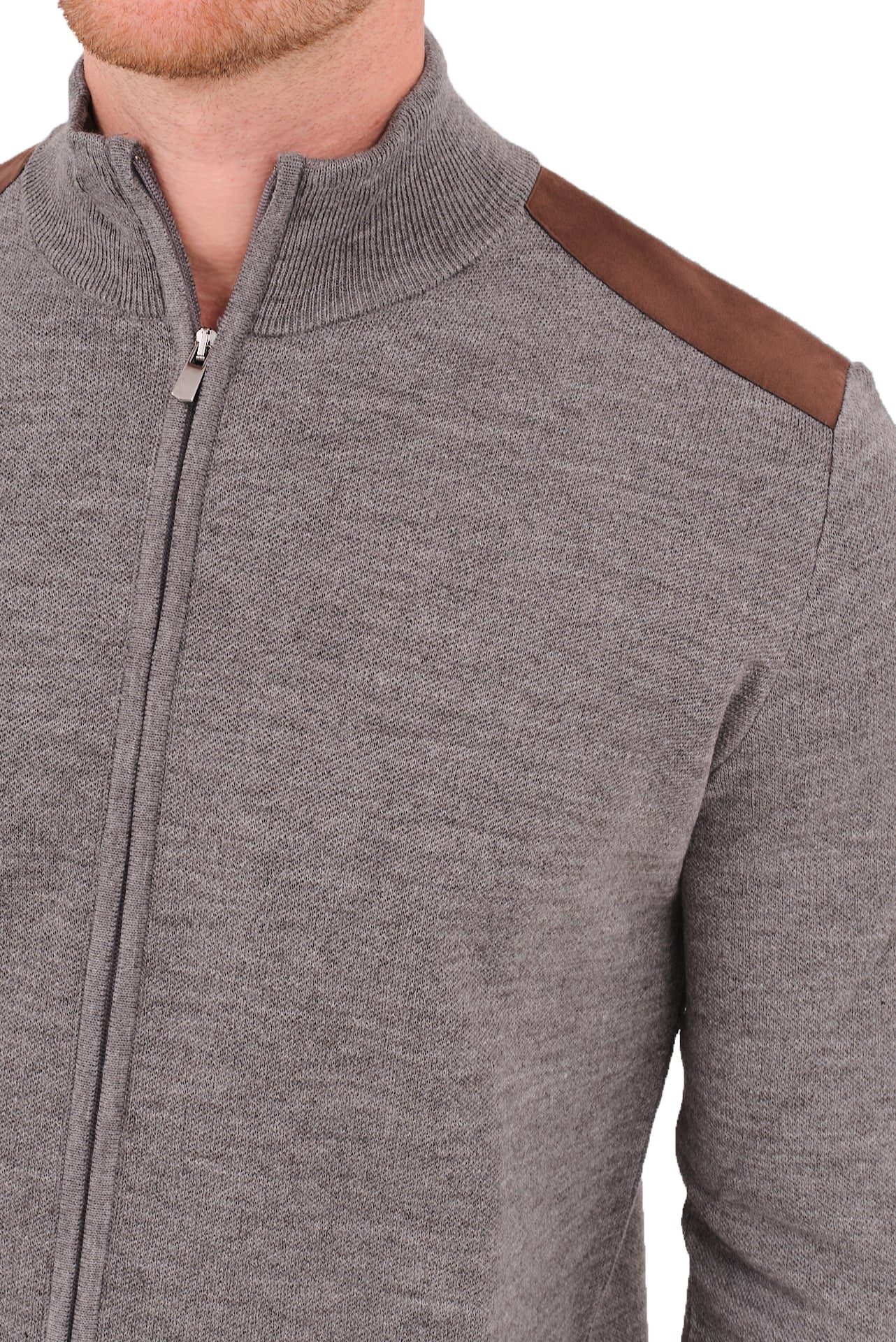 ΑΝΔΡΙΚΗ ΖΑΚΕΤΑ CARDIGAN PORTOBELLO'S ΣΕ ΣΚΟΥΡΟ ΓΚΡΙ ΧΡΩΜΑ ΚΑΙ ΚΑΦΕ ΛΕΠΤΟΜΕΡΕΙΕΣ