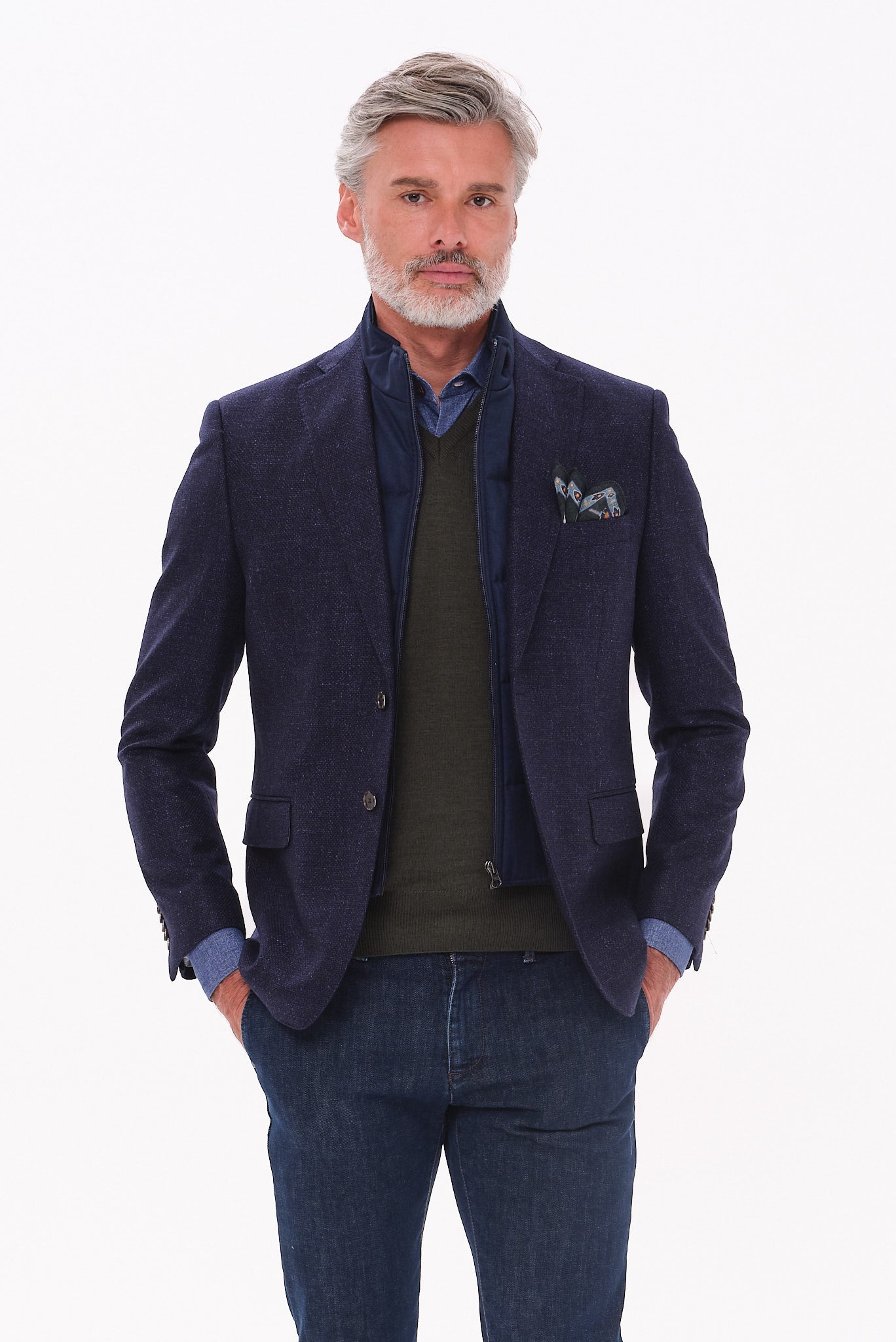 ΑΝΔΡΙΚΟ ΜΠΛΕ ΣΑΚΑΚΙ PORTOBELLO'S ΜΕ ΑΠΟΣΠΩΜΕΝΗ ΜΟΣΤΡΑ SLIM FIT