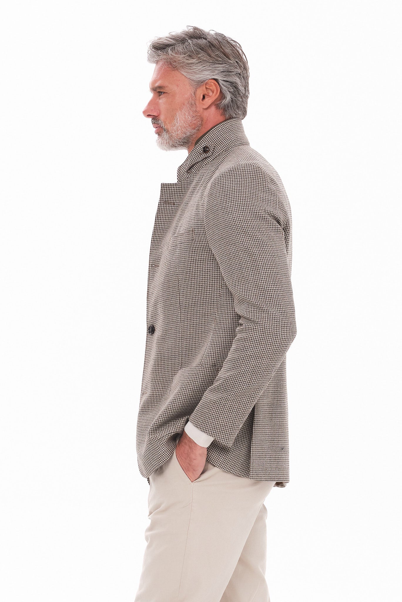 ΑΝΔΡΙΚΟ ΜΠΕΖ-ΛΑΔΙ ΣΑΚΑΚΙ PORTOBELLO'S ΜΕ ΟΡΘΙΟ ΓΙΑΚΑ ΑΠΟΣΠΩΜΕΝΗ ΜΟΣΤΡΑ ΚΑΙ ΜΙΚΡΟΣΧΕΔΙΟ HOUNDTOOTH REGULAR FIT