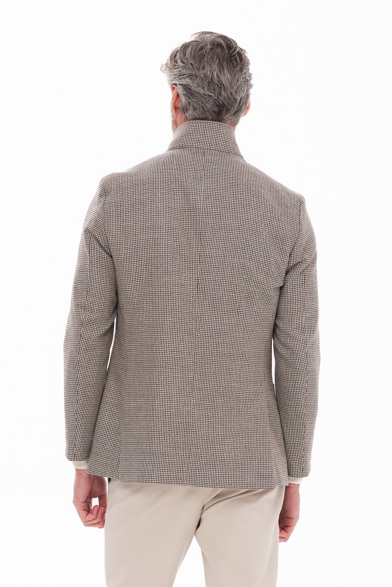 ΑΝΔΡΙΚΟ ΜΠΕΖ-ΛΑΔΙ ΣΑΚΑΚΙ PORTOBELLO'S ΜΕ ΟΡΘΙΟ ΓΙΑΚΑ ΑΠΟΣΠΩΜΕΝΗ ΜΟΣΤΡΑ ΚΑΙ ΜΙΚΡΟΣΧΕΔΙΟ HOUNDTOOTH REGULAR FIT