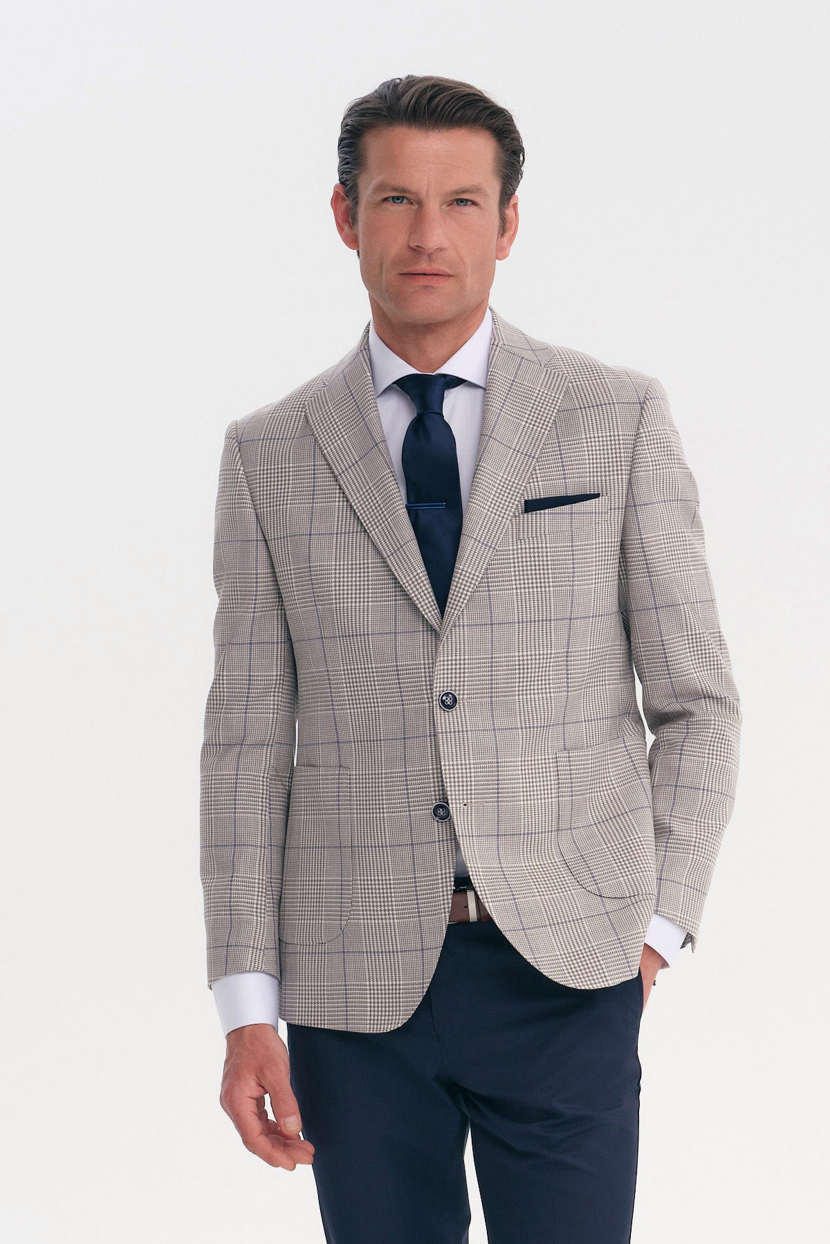 ΑΝΔΡΙΚΟ ΓΚΡΙ ΣΑΚΑΚΙ PRINCE DE GALLE SLIM FIT PORTOBELLO'S ΣΕ ΥΦΑΣΜΑ VITALE BARBERIS CANONICO