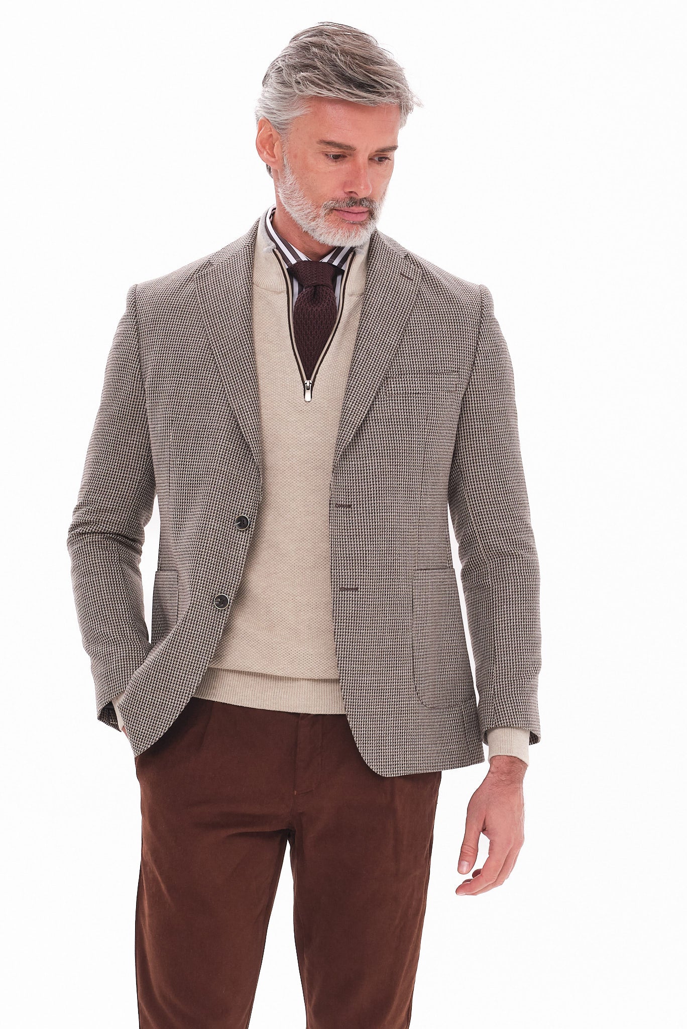 ΑΝΔΡΙΚΟ ΜΠΕΖ ΚΑΦΕ ΣΑΚΑΚΙ PORTOBELLO'S ΜΕ ΜΙΚΡΟΣΧΕΔΙΟ HOUNDTOOTH SLIM FIT