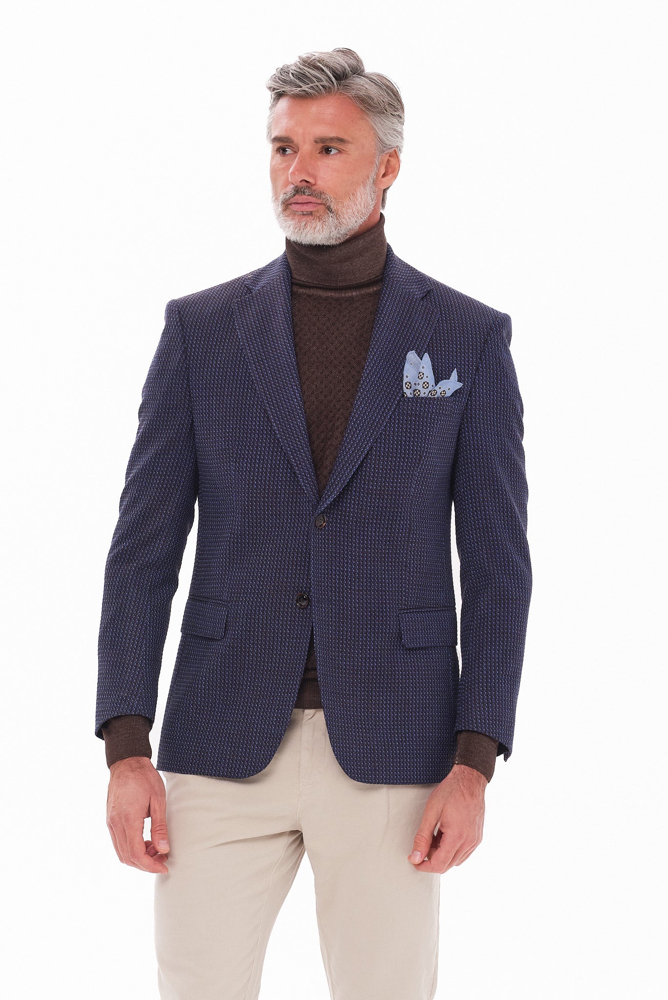 ΑΝΔΡΙΚΟ ΜΠΛΕ ΚΑΦΕ ΜΑΛΛΙΝΟ ΣΑΚΑΚΙ PORTOBELLO'S ΜΕ ΜΙΚΡΟΣΧΕΔΙΟ SLIM FIT