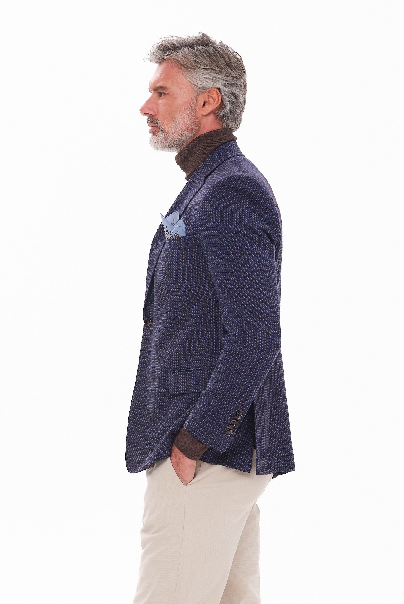 ΑΝΔΡΙΚΟ ΜΠΛΕ ΚΑΦΕ ΜΑΛΛΙΝΟ ΣΑΚΑΚΙ PORTOBELLO'S ΜΕ ΜΙΚΡΟΣΧΕΔΙΟ SLIM FIT