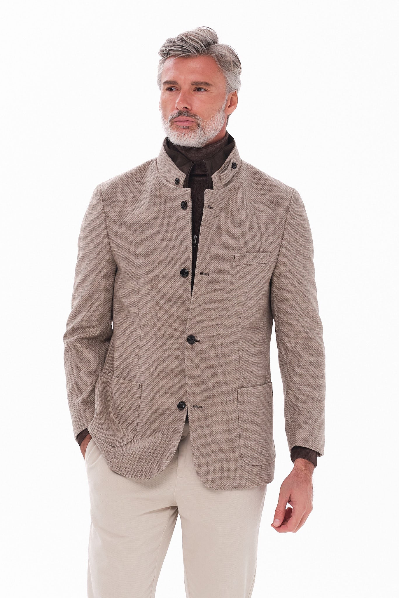 ΑΝΔΡΙΚΟ ΜΠΕΖ ΣΚΟΥΡΟ ΣΑΚΑΚΙ PORTOBELLO'S ΜΕ ΟΡΘΙΟ ΓΙΑΚΑ ΑΠΟΣΠΩΜΕΝΗ ΜΟΣΤΡΑ ΚΑΙ ΜΙΚΡΟΣΧΕΔΙΟ SLIM FIT