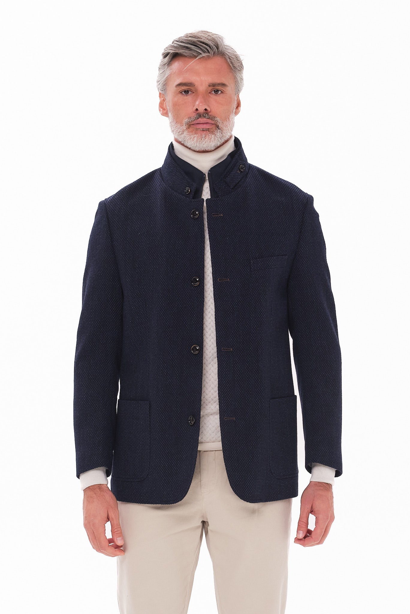 ΑΝΔΡΙΚΟ ΜΠΛΕ ΣΑΚΑΚΙ PORTOBELLO'S ΜΕ ΟΡΘΙΟ ΓΙΑΚΑ ΑΠΟΣΠΩΜΕΝΗ ΜΟΣΤΡΑ ΚΑΙ ΜΙΚΡΟΣΧΕΔΙΟ SLIM FIT