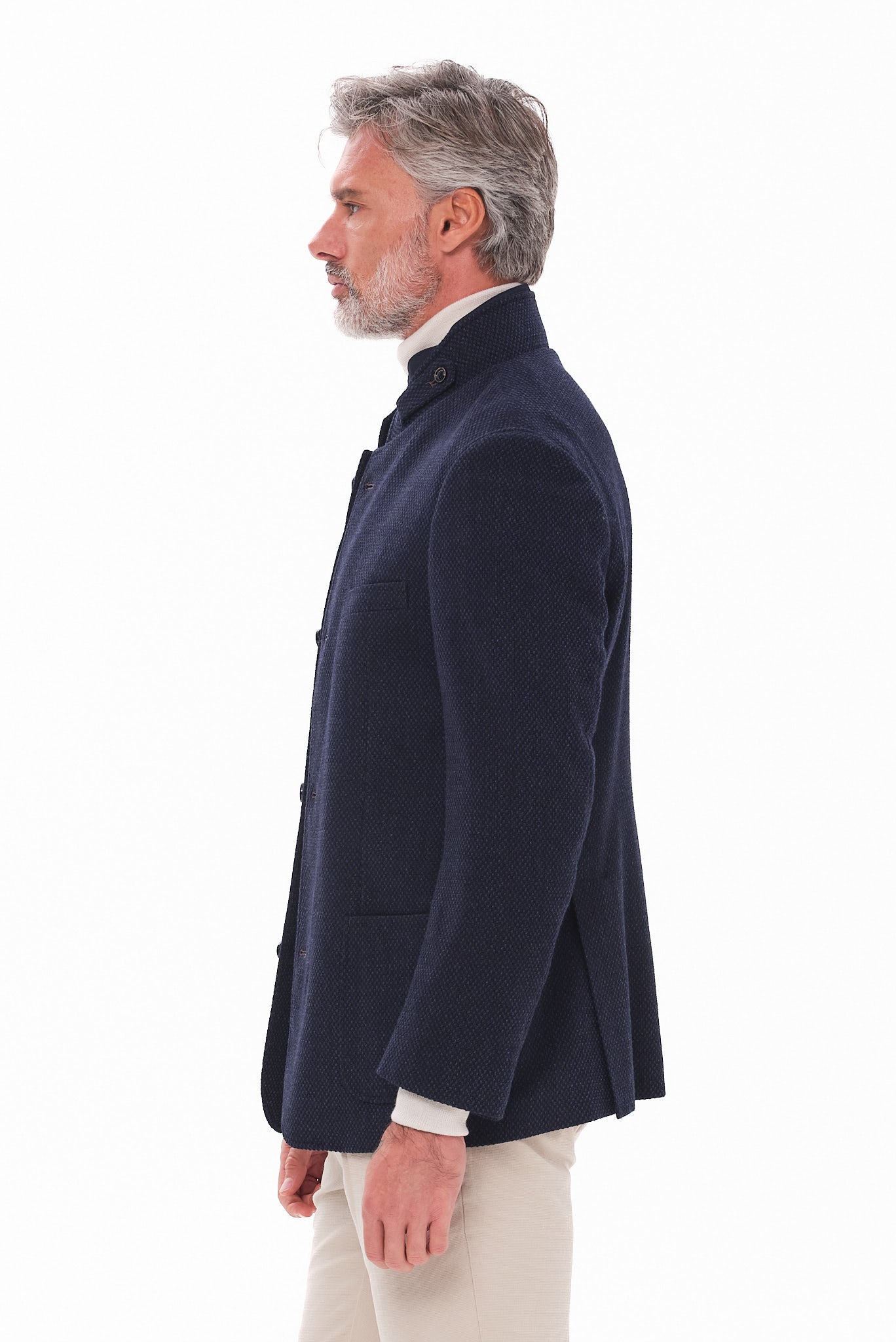 ΑΝΔΡΙΚΟ ΜΠΛΕ ΣΑΚΑΚΙ PORTOBELLO'S ΜΕ ΟΡΘΙΟ ΓΙΑΚΑ ΑΠΟΣΠΩΜΕΝΗ ΜΟΣΤΡΑ ΚΑΙ ΜΙΚΡΟΣΧΕΔΙΟ SLIM FIT