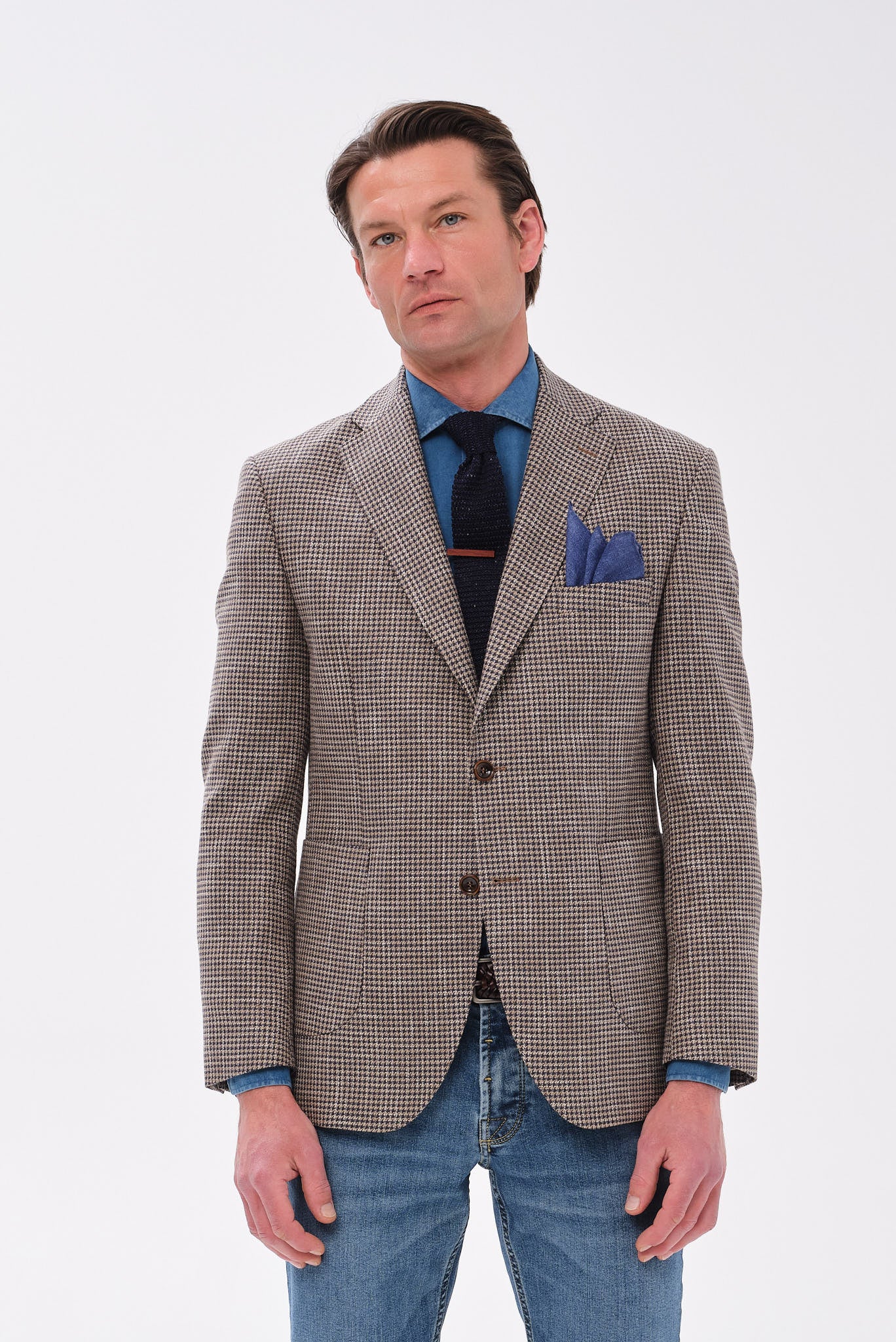 ΑΝΔΡΙΚΟ ΜΠΕΖ ΜΠΛΕ ΣΑΚΑΚΙ PORTOBELLO'S ΜΕ PIED DE POULE ΣΧΕΔΙΟ SLIM FIT ΣΕ ΥΦΑΣΜΑ GUABELLO