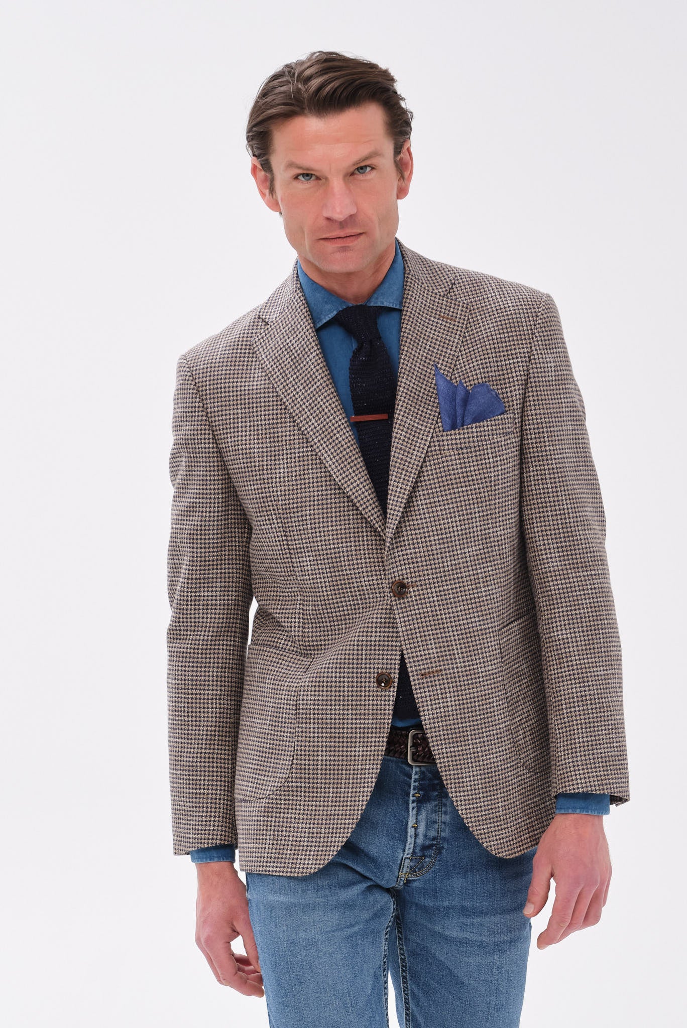 ΑΝΔΡΙΚΟ ΜΠΕΖ ΜΠΛΕ ΣΑΚΑΚΙ PORTOBELLO'S ΜΕ PIED DE POULE ΣΧΕΔΙΟ SLIM FIT ΣΕ ΥΦΑΣΜΑ GUABELLO