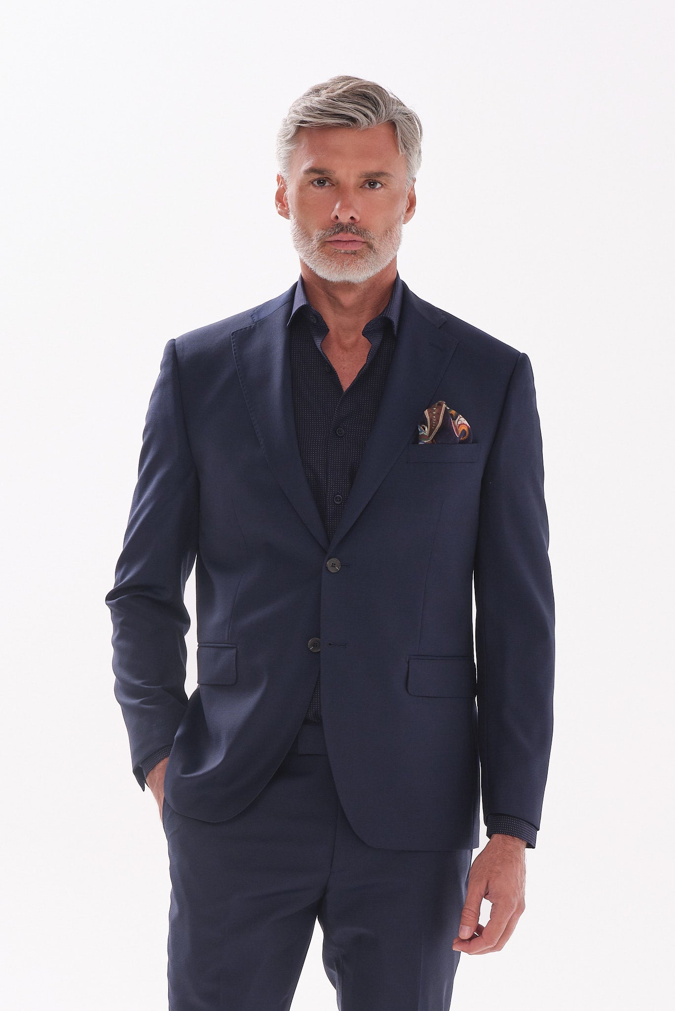 ΑΝΔΡΙΚΟ ΜΑΛΛΙΝΟ ΚΟΣΤΟΥΜΙ PORTOBELLO'S SLIM FIT ΣΕ ΜΠΛΕ ΣΚΟΥΡΟ ΧΡΩΜΑ