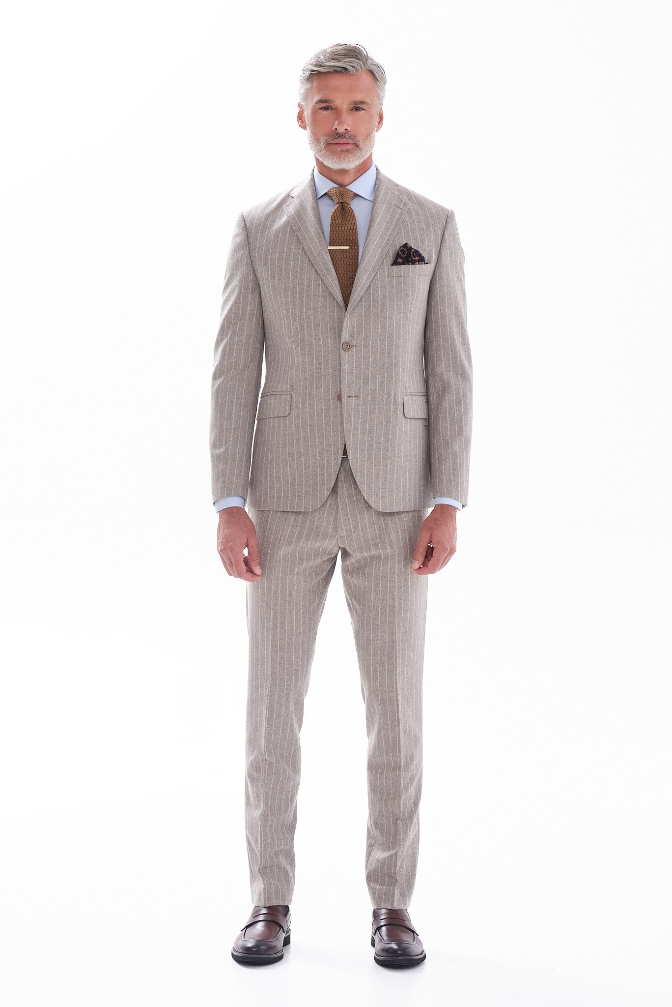 ΑΝΔΡΙΚΟ ΜΑΛΛΙΝΟ ΚΟΣΤΟΥΜΙ PORTOBELLO'S REGULAR FIT ΣΕ ΜΠΕΖ ΣΚΟΥΡΟ ΜΕ ΡΙΓΕΣ