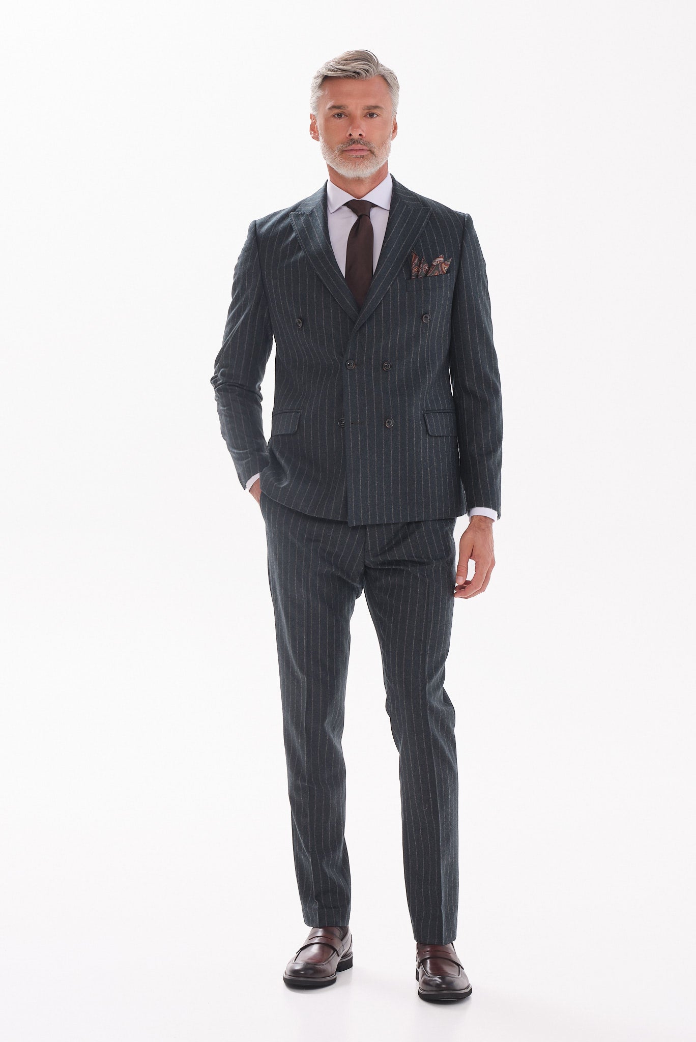 ΑΝΔΡΙΚΟ ΜΑΛΛΙΝΟ ΚΟΣΤΟΥΜΙ PORTOBELLO'S SLIM FIT ΛΑΔΙ ΣΚΟΥΡΟ ΜΕ ΡΙΓΕΣ