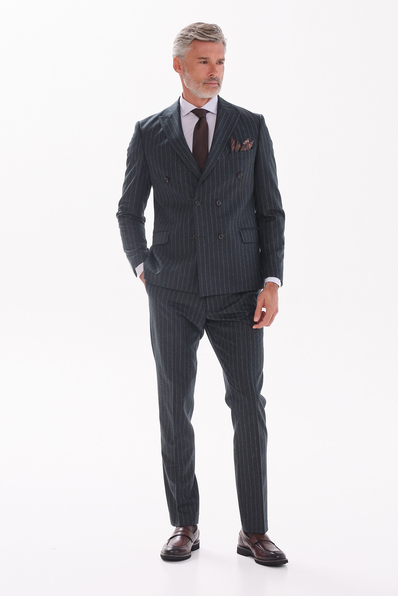 ΑΝΔΡΙΚΟ ΜΑΛΛΙΝΟ ΚΟΣΤΟΥΜΙ PORTOBELLO'S SLIM FIT ΛΑΔΙ ΣΚΟΥΡΟ ΜΕ ΡΙΓΕΣ