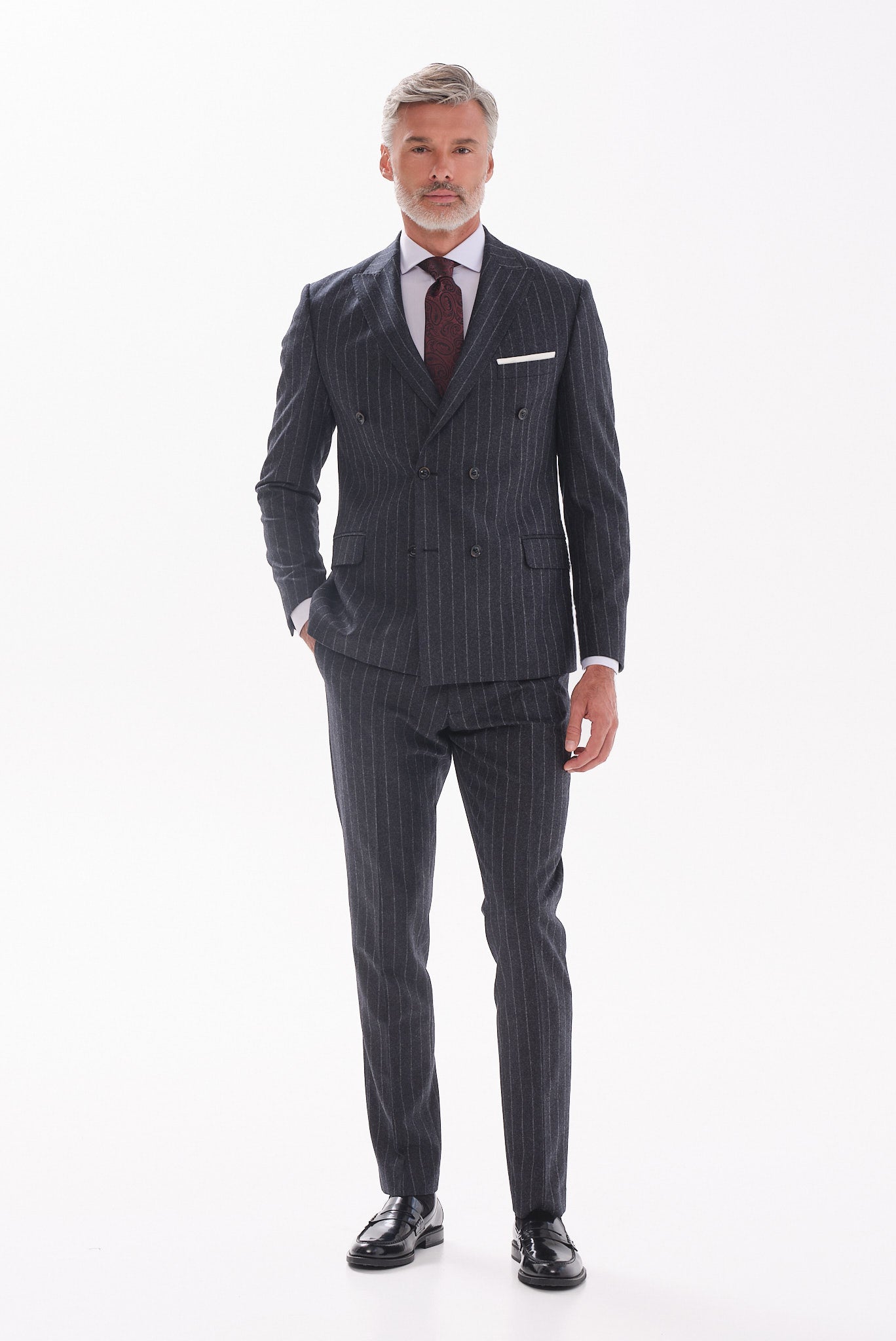 ΑΝΔΡΙΚΟ ΜΑΛΛΙΝΟ ΚΟΣΤΟΥΜΙ PORTOBELLO'S SLIM FIT ΣΕ XΡΩΜΑ ΓΡΑΦΙΤΗ ΜΕ ΡΙΓΕΣ