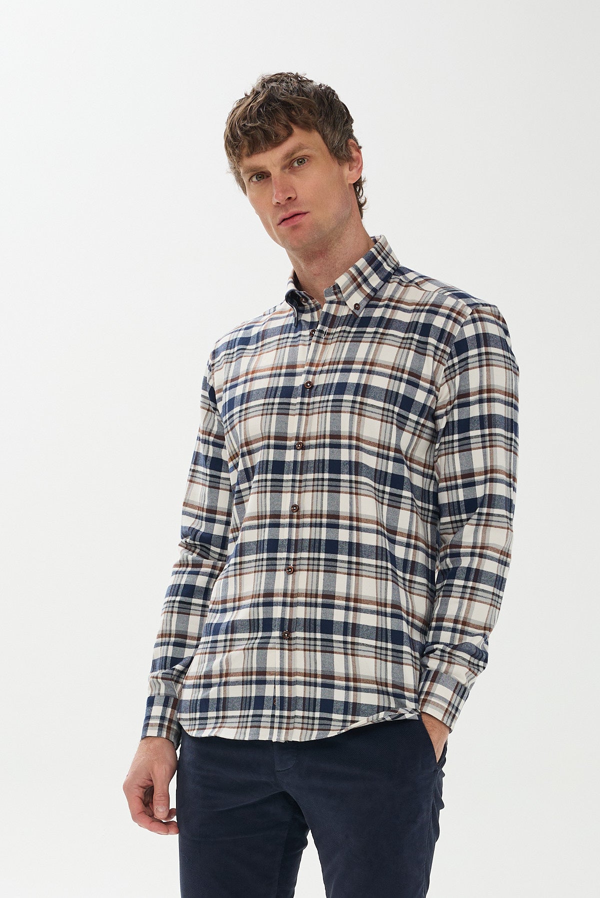 ΑΝΔΡΙΚΟ ΜΠΛΕ-ΚΑΦΕ ΚΑΡΟ ΠΟΥΚΑΜΙΣΟ ΜΕ BUTTON DOWN ΓΙΑΚΑ REGULAR FIT PORTOBELLO'S