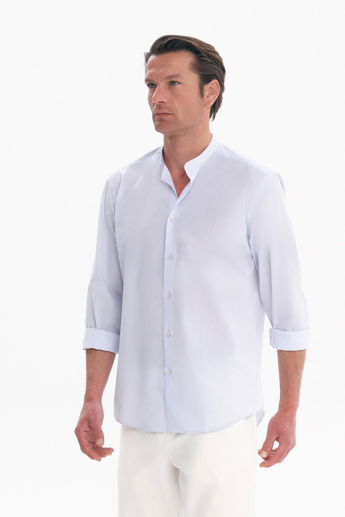 ΑΝΔΡΙΚΟ ΣΙΕΛ ΠΟΥΚΑΜΙΣΟ SLIM FIT PORTOBELLO'S ΜΕ ΜΑΟ ΓΙΑΚΑ