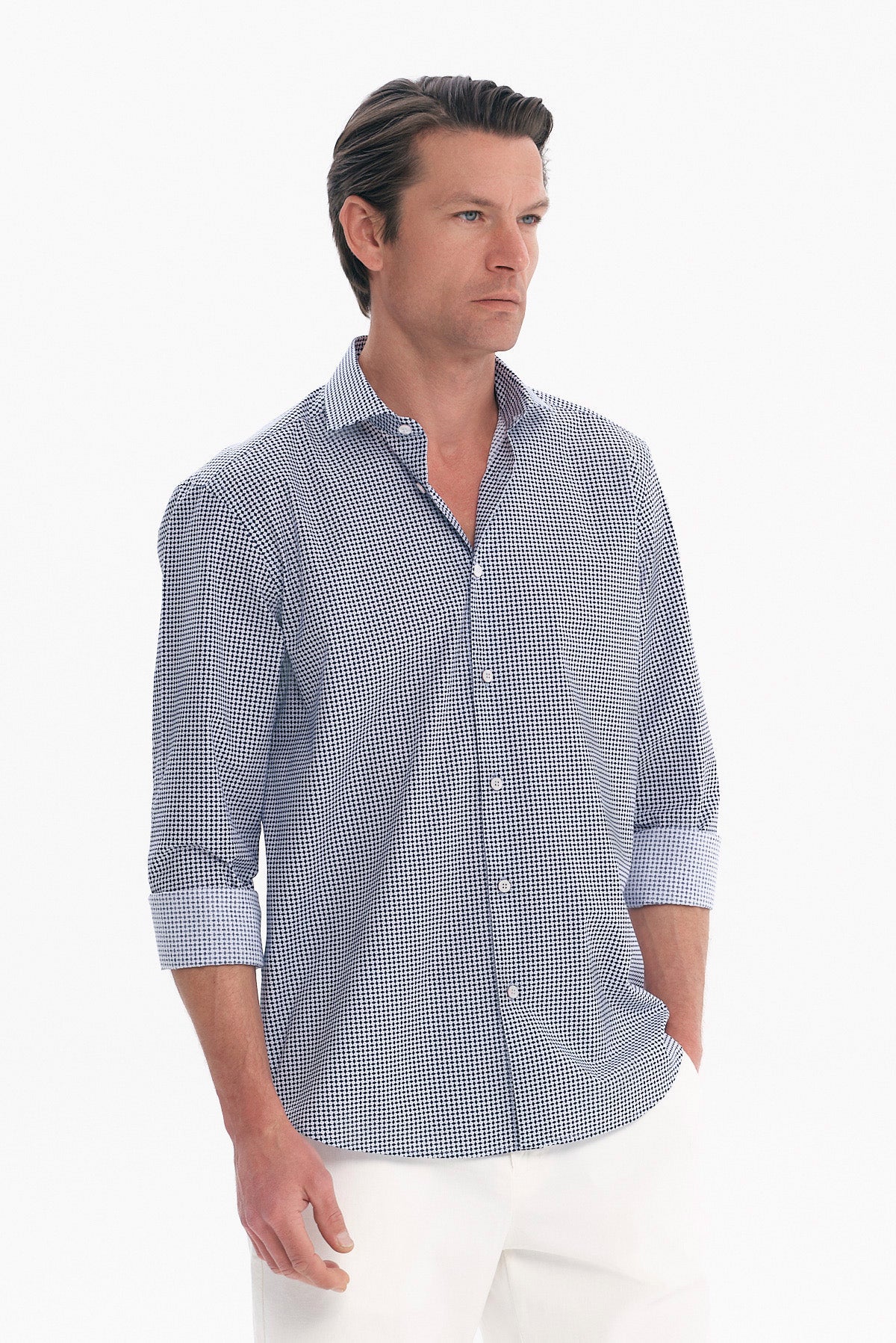 ΑΝΔΡΙΚΟ ΜΠΛΕ ΠΟΥΚΑΜΙΣΟ REGULAR FIT PORTOBELLO'S ΜΕ REX ΓΙΑΚΑ ΚΑΙ ΜΙΚΡΑ ΜΟΤΙΒΑ