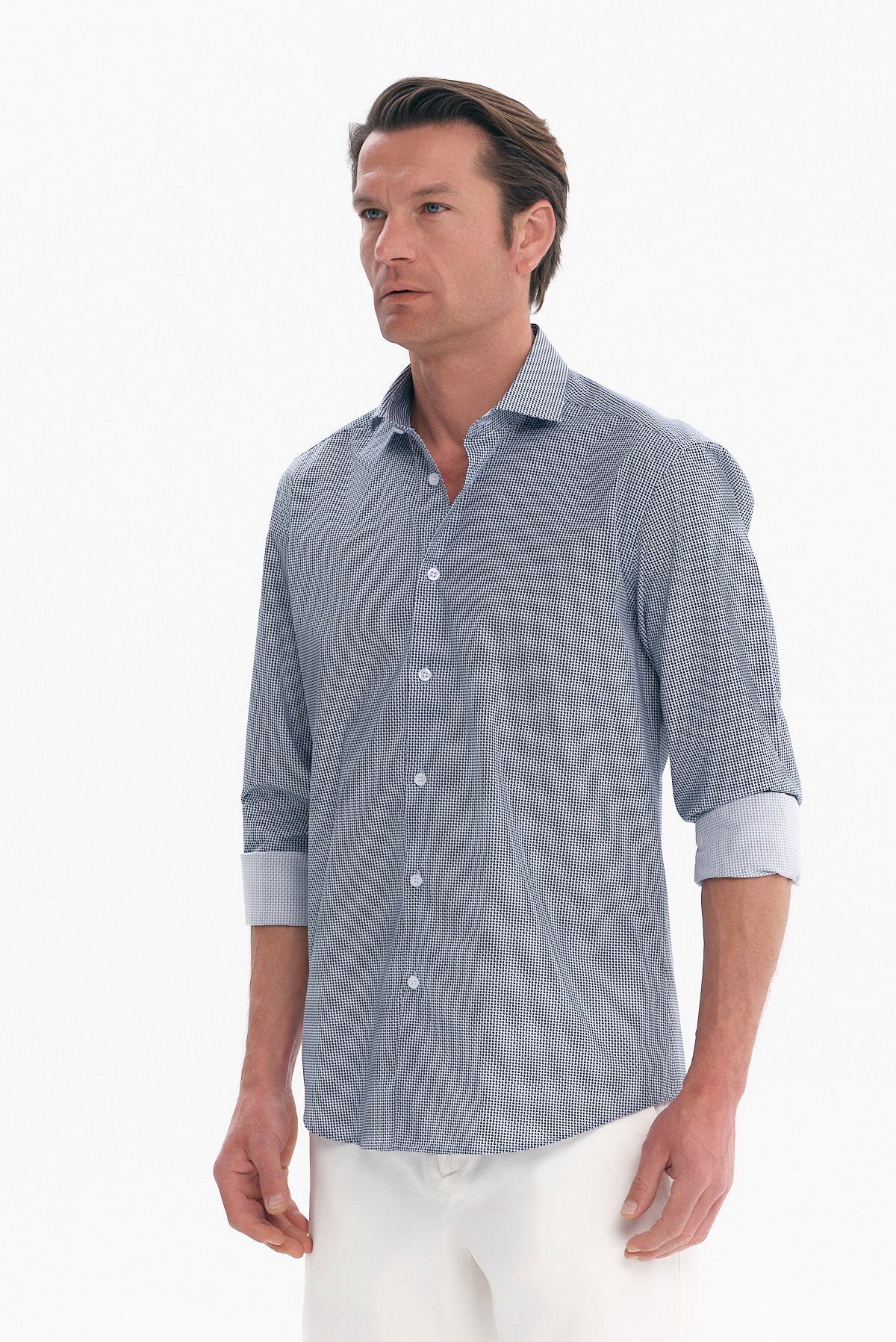 ΑΝΔΡΙΚΟ ΜΠΛΕ ΠΟΥΚΑΜΙΣΟ REGULAR FIT PORTOBELLO'S ΜΕ REX ΓΙΑΚΑ ΚΑΙ ΜΙΚΡΑ ΜΟΤΙΒΑ