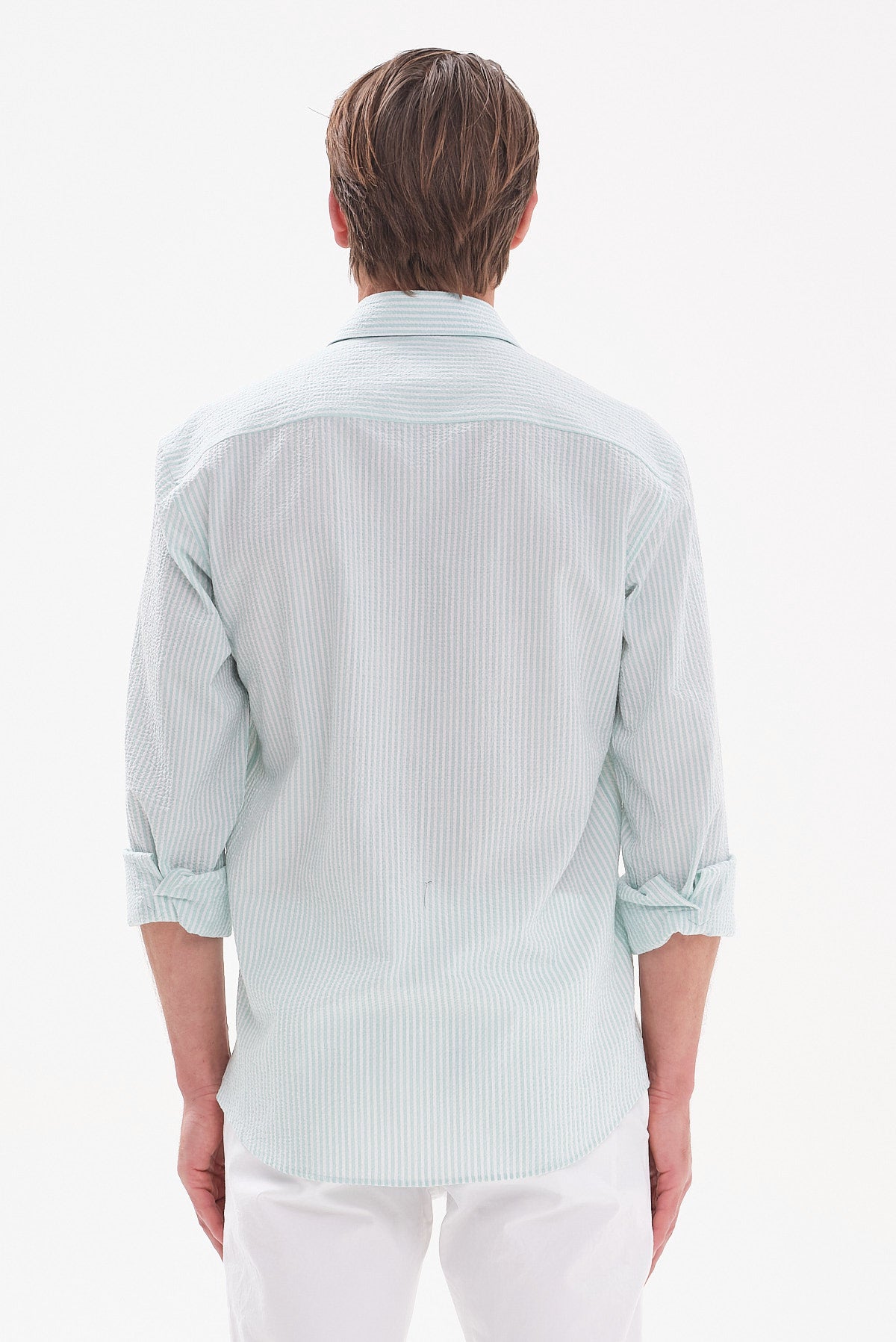 ΑΝΔΡΙΚΟ SEERSUCKER ΠΟΥΚΑΜΙΣΟ ΣΤΟ ΧΡΩΜΑΣ ΤΗΣ ΜΕΝΤΑΣ PORTOBELLO'S REGULAR FIT ΜΕ REX ΓΙΑΚΑ