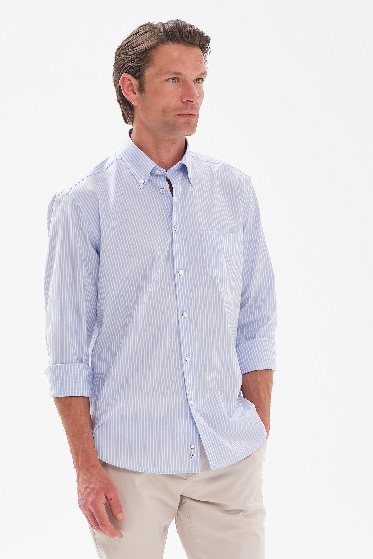 ΑΝΔΡΙΚΟ ΡΙΓΕ ΣΙΕΛ-ΛΕΥΚΟ ΠΟΥΚΑΜΙΣΟ PORTOBELLO'S REGULAR FIT ΜΕ BUTTON DOWN ΓΙΑΚΑ