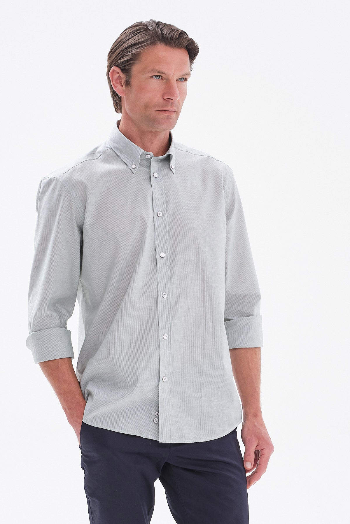 ΑΝΔΡΙΚΟ ΡΙΓΕ ΠΟΥΚΑΜΙΣΟ ΣΤΟ ΧΡΩΜΑ ΤΗΣ ΜΕΝΤΑΣ PORTOBELLO'S REGULAR FIT ΜΕ BUTTON DOWN ΓΙΑΚΑ