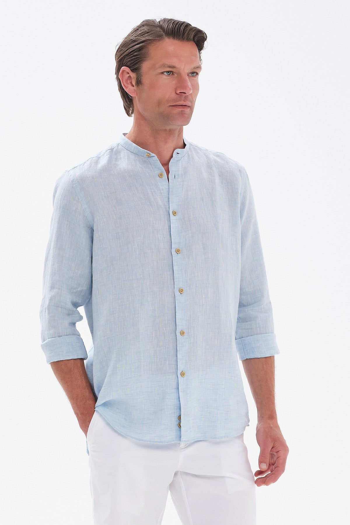 ΑΝΔΡΙΚΟ ΣΙΕΛ ΛΙΝΟ ΠΟΥΚΑΜΙΣΟ PORTOBELLO'S MODERN FIT ΜΕ MAO ΓΙΑΚΑ