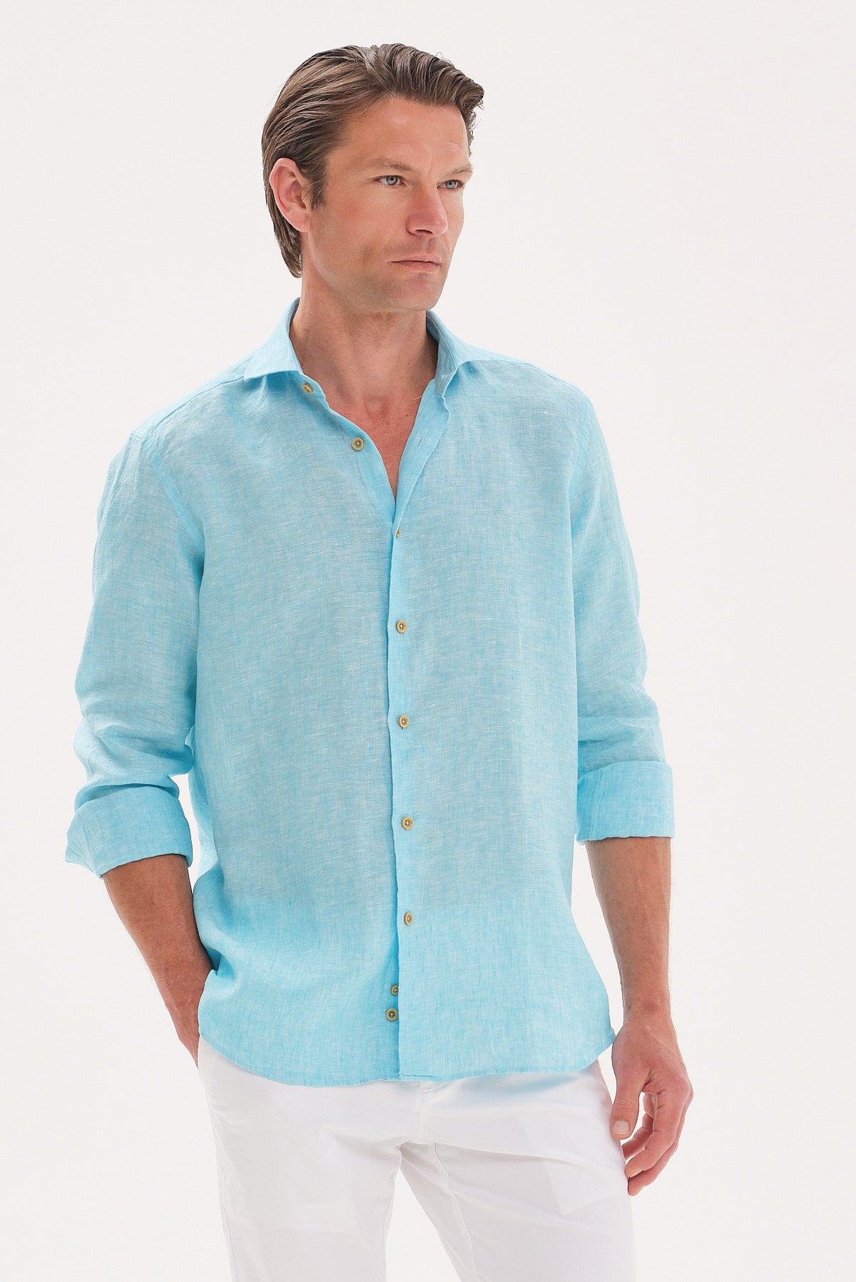 ΑΝΔΡΙΚΟ ΤΙΡΚΟΥΑΖ ΛΙΝΟ ΠΟΥΚΑΜΙΣΟ PORTOBELLO'S MODERN FIT ΜΕ REX ΓΙΑΚΑ