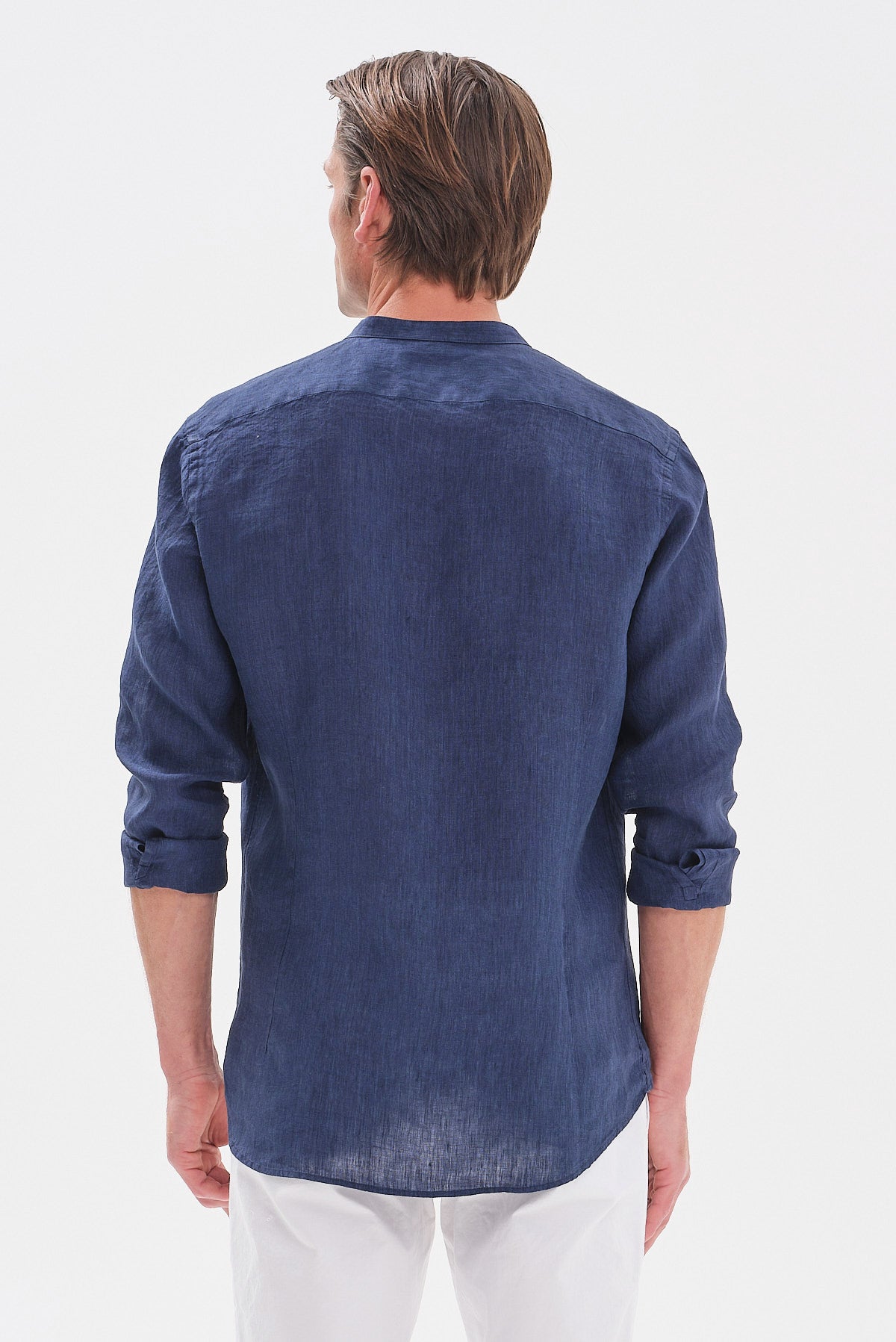 ΑΝΔΡΙΚΟ ΛΙΝΟ ΜΠΛΕ ΣΚΟΥΡΟ ΠΟΥΚΑΜΙΣΟ PORTOBELLO'S MODERN FIT ΜΕ ΜΑΟ ΓΙΑΚΑ