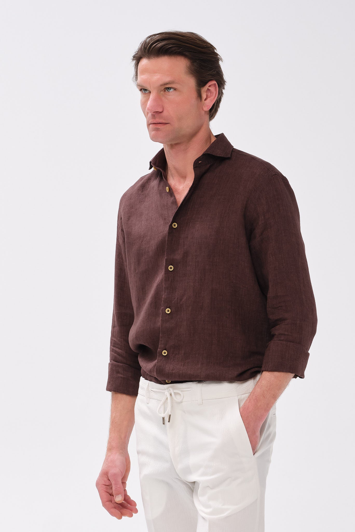 ΑΝΔΡΙΚΟ ΛΙΝΟ DÉLAVÉ ΚΑΦΕ ΠΟΥΚΑΜΙΣΟ PORTOBELLO'S ME REX GIAKA MODERN FIT
