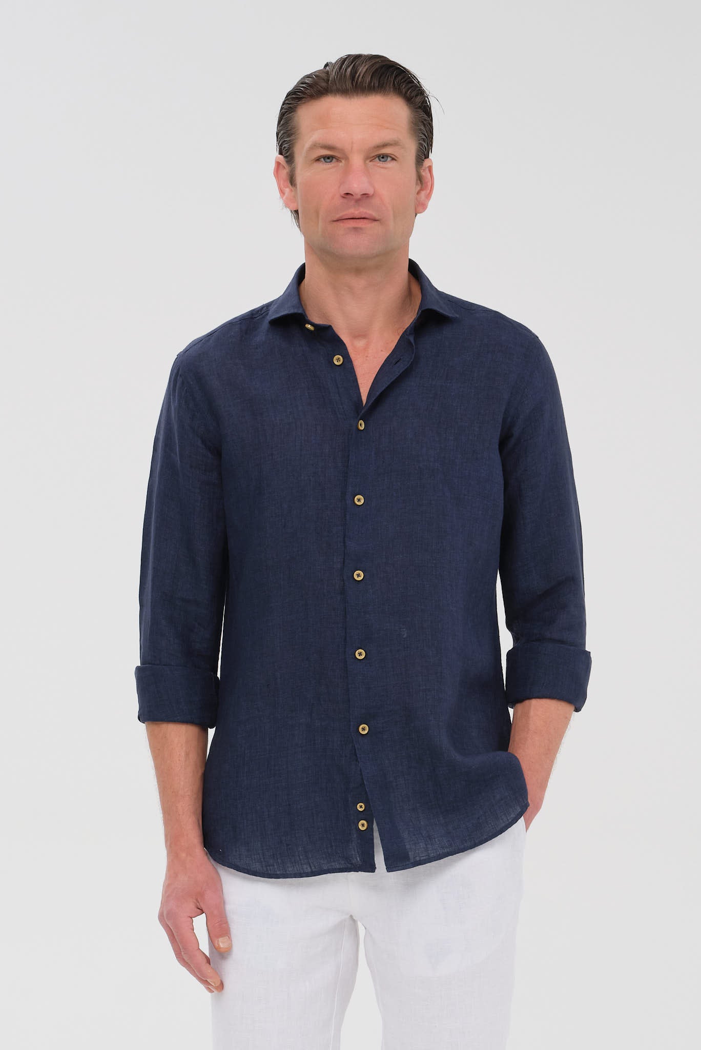 ΑΝΔΡΙΚΟ ΛΙΝΟ ΜΠΛΕ  ΠΟΥΚΑΜΙΣΟ PORTOBELLO'S ME REX ΓΙΑΚΑ MODERN FIT