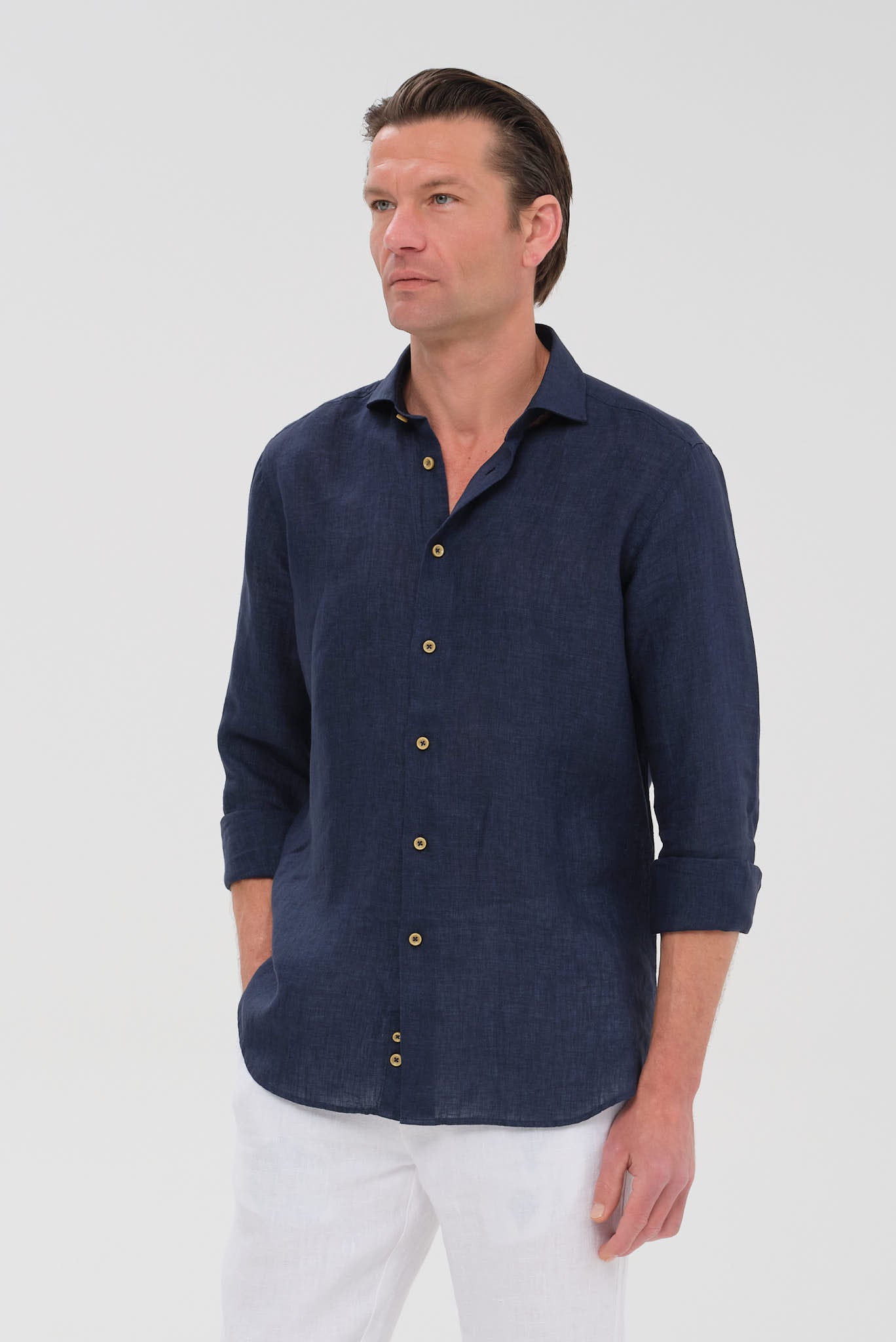 ΑΝΔΡΙΚΟ ΛΙΝΟ ΜΠΛΕ  ΠΟΥΚΑΜΙΣΟ PORTOBELLO'S ME REX ΓΙΑΚΑ MODERN FIT