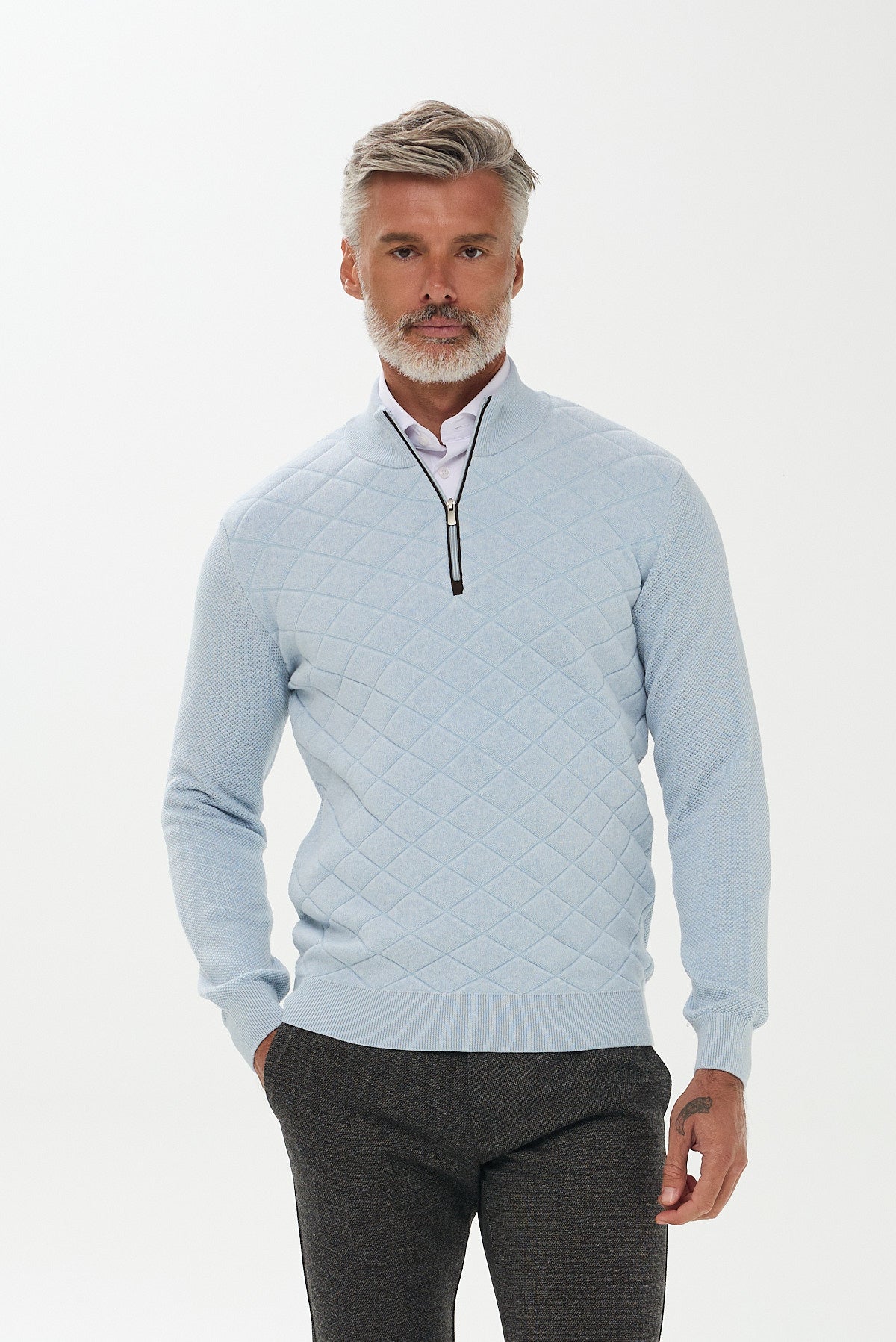 ΑΝΔΡΙΚΟ ΣΙΕΛ ΠΟΥΛΟΒΕΡ PORTOBELLO'S LUPETTO ZIP ΜΕ ΚΑΠΙΤΟΝΕ ΣΧΕΔΙΟ REGULAR FIT