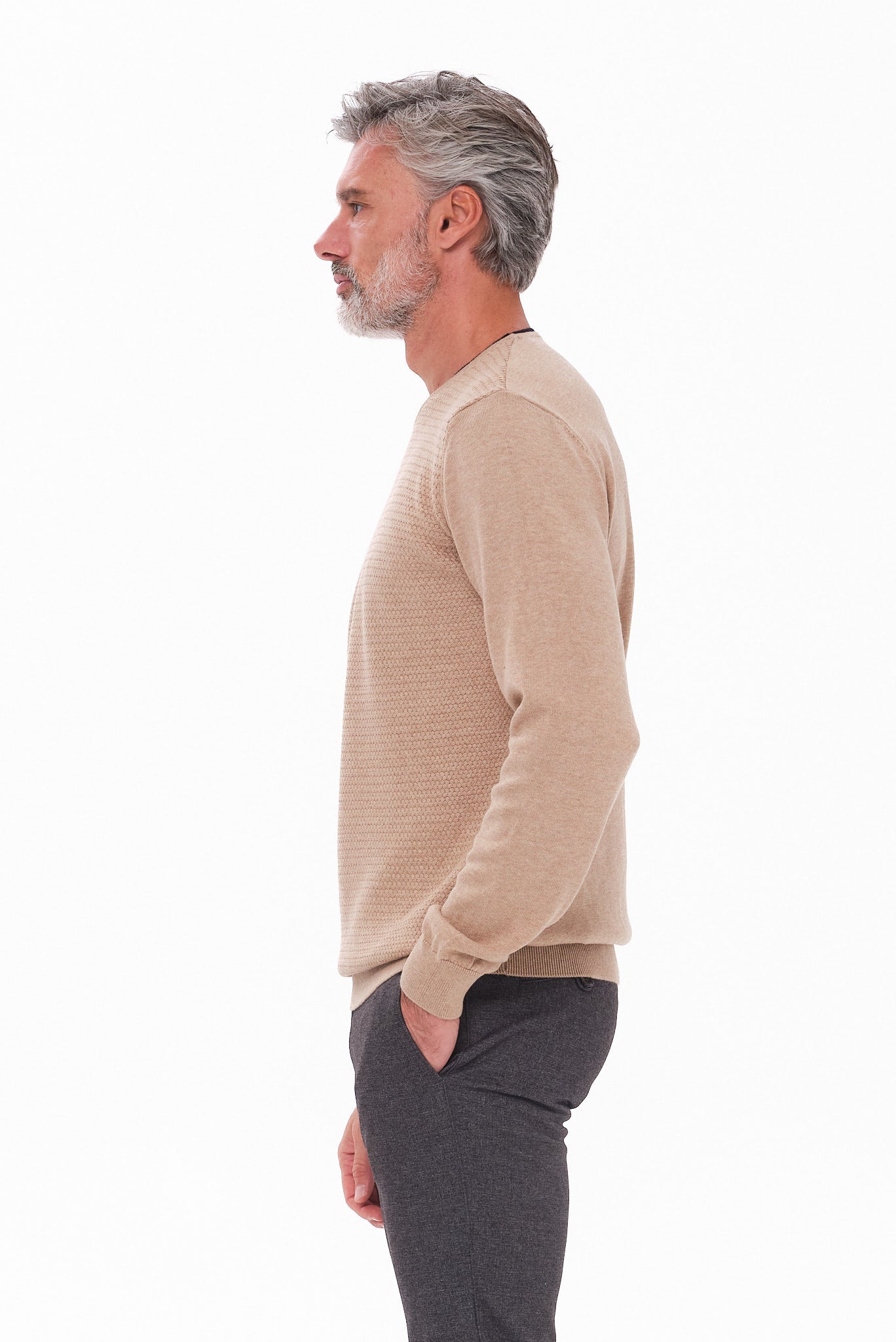 ΑΝΔΡΙΚΟ ΠΟΥΛΟΒΕΡ LES GENT'S ΜΠΕΖ ΣΚΟΥΡΟ ΜΕ ΛΑΙΜΟΚΟΨΗ ΚΑΙ ΜΙΚΡΟΣΧΕΔΙΟ REGULAR FIT