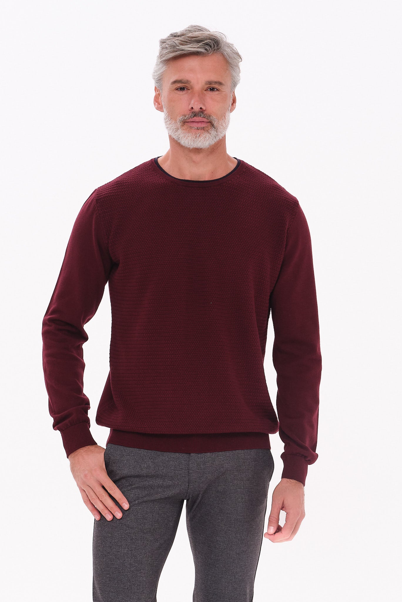 ΑΝΔΡΙΚΟ ΠΟΥΛΟΒΕΡ LES GENT'S ΜΠΟΡΝΤΟ ΜΕ ΛΑΙΜΟΚΟΨΗ ΚΑΙ ΜΙΚΡΟΣΧΕΔΙΟ REGULAR FIT